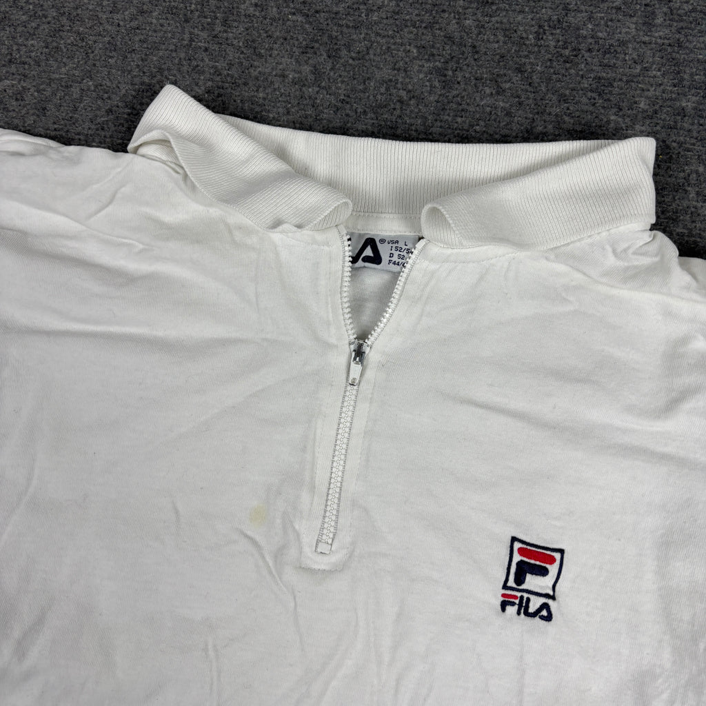 Vintage 90s FILA 1/4 Zip T-shirt Men's Medium White Wimbledon Tennis Style Shirt