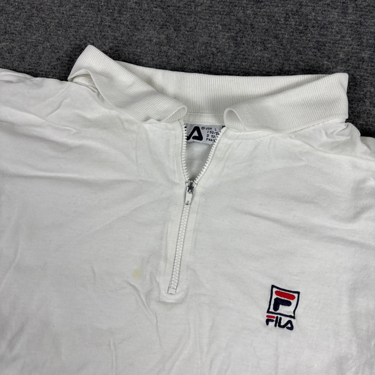 Vintage 90s FILA 1/4 Zip T-shirt Men's Medium White Wimbledon Tennis Style Shirt