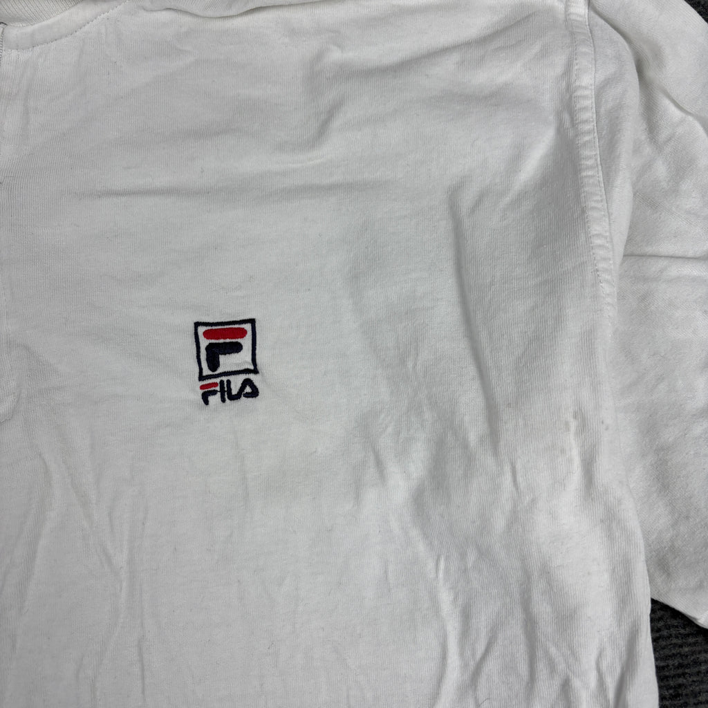 Vintage 90s FILA 1/4 Zip T-shirt Men's Medium White Wimbledon Tennis Style Shirt