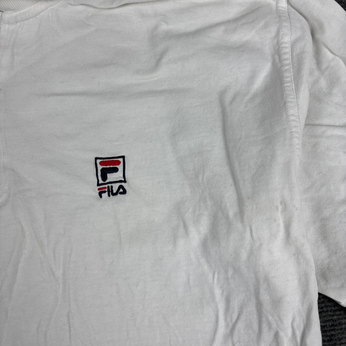Vintage 90s FILA 1/4 Zip T-shirt Men's Medium White Wimbledon Tennis Style Shirt