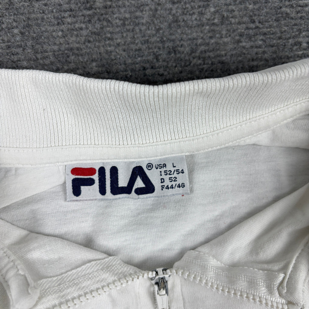 Vintage 90s FILA 1/4 Zip T-shirt Men's Medium White Wimbledon Tennis Style Shirt
