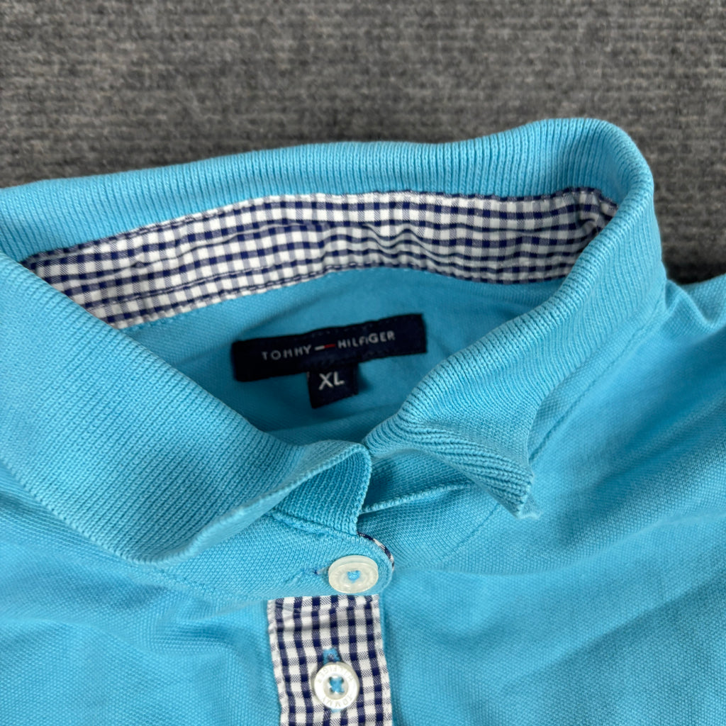 Tommy Hilfiger Long Sleeve Polo Shirt Women's Small Blue 4 Button Petite Top