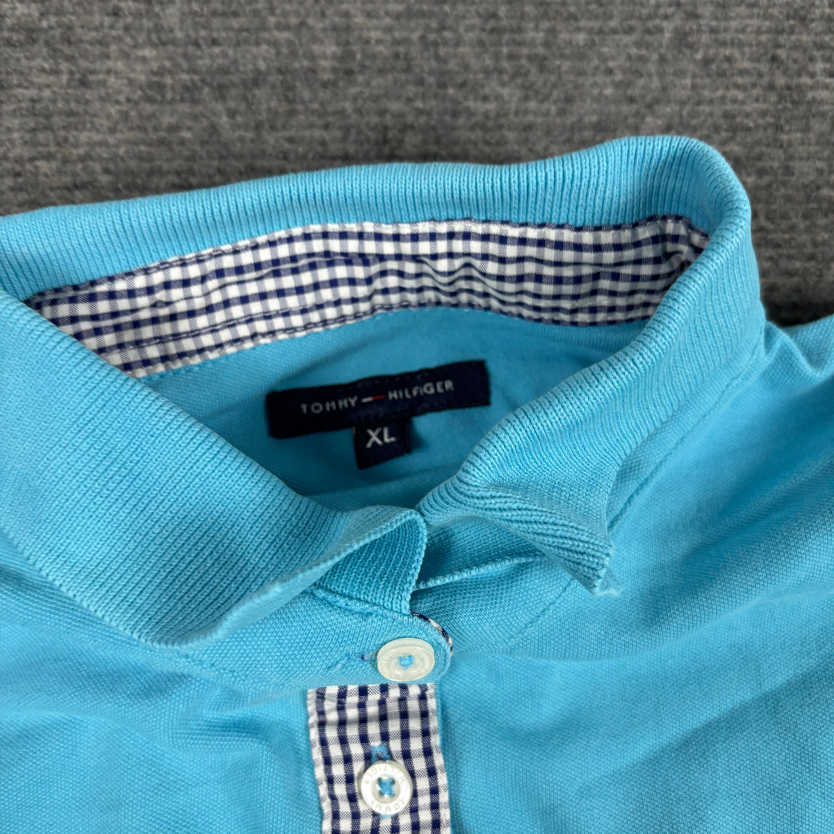 Tommy Hilfiger Long Sleeve Polo Shirt Women's Small Blue 4 Button Petite Top