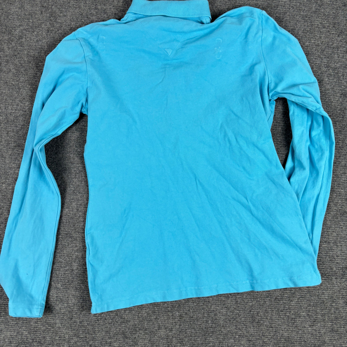 Tommy Hilfiger Long Sleeve Polo Shirt Women's Small Blue 4 Button Petite Top