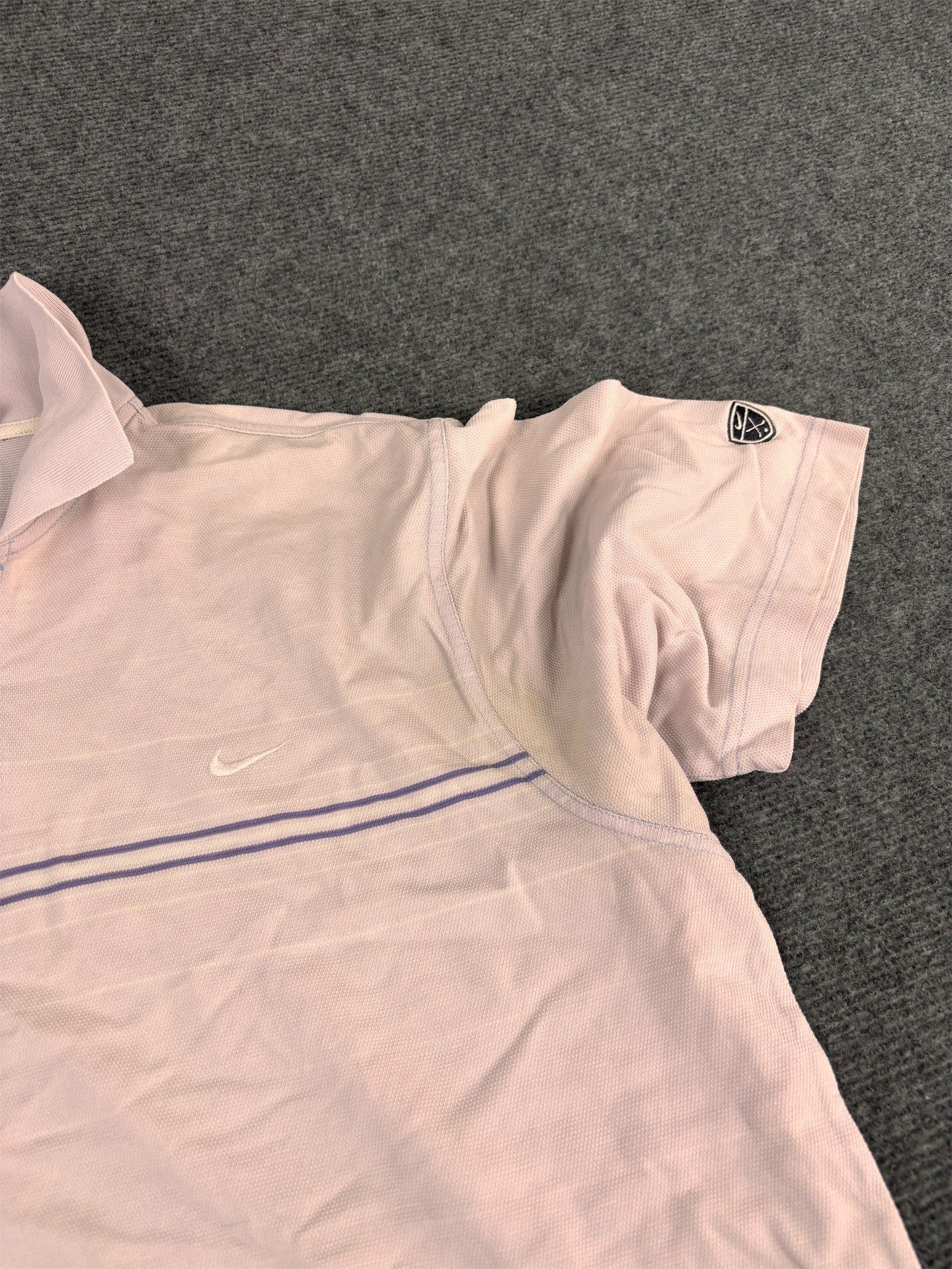 Vintage Y2K Nike Golf Polo Men's L Pink Grey Purple Stripe Swoosh T-shirt Collared