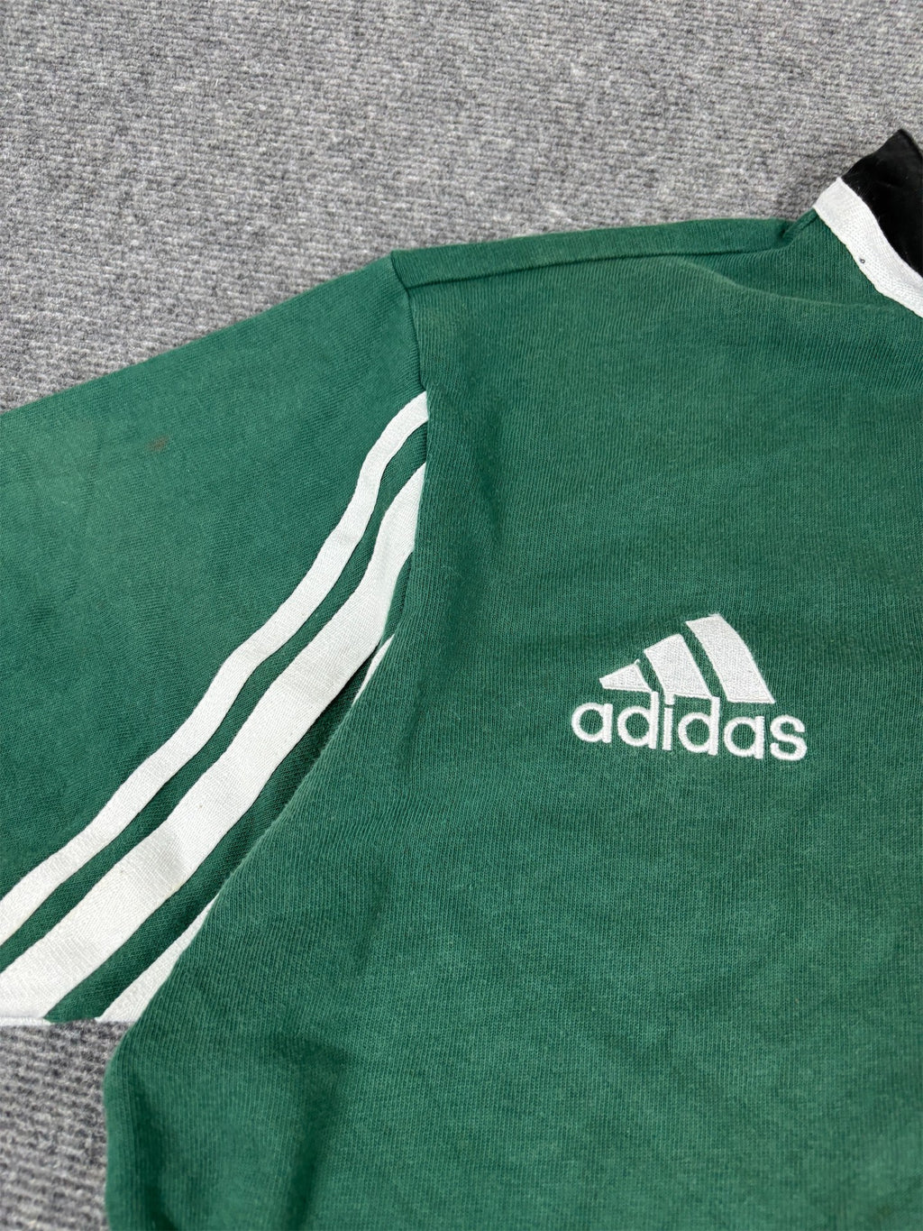 Vintage 90's Adidas Rugby Polo Men's L Green White Logo 3 Stripe Shirt Heavy  Button Down