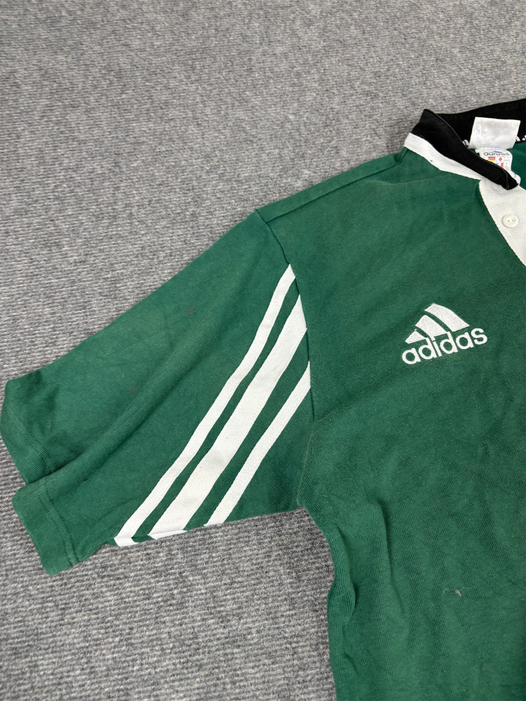 Vintage 90's Adidas Rugby Polo Men's L Green White Logo 3 Stripe Shirt Heavy  Button Down