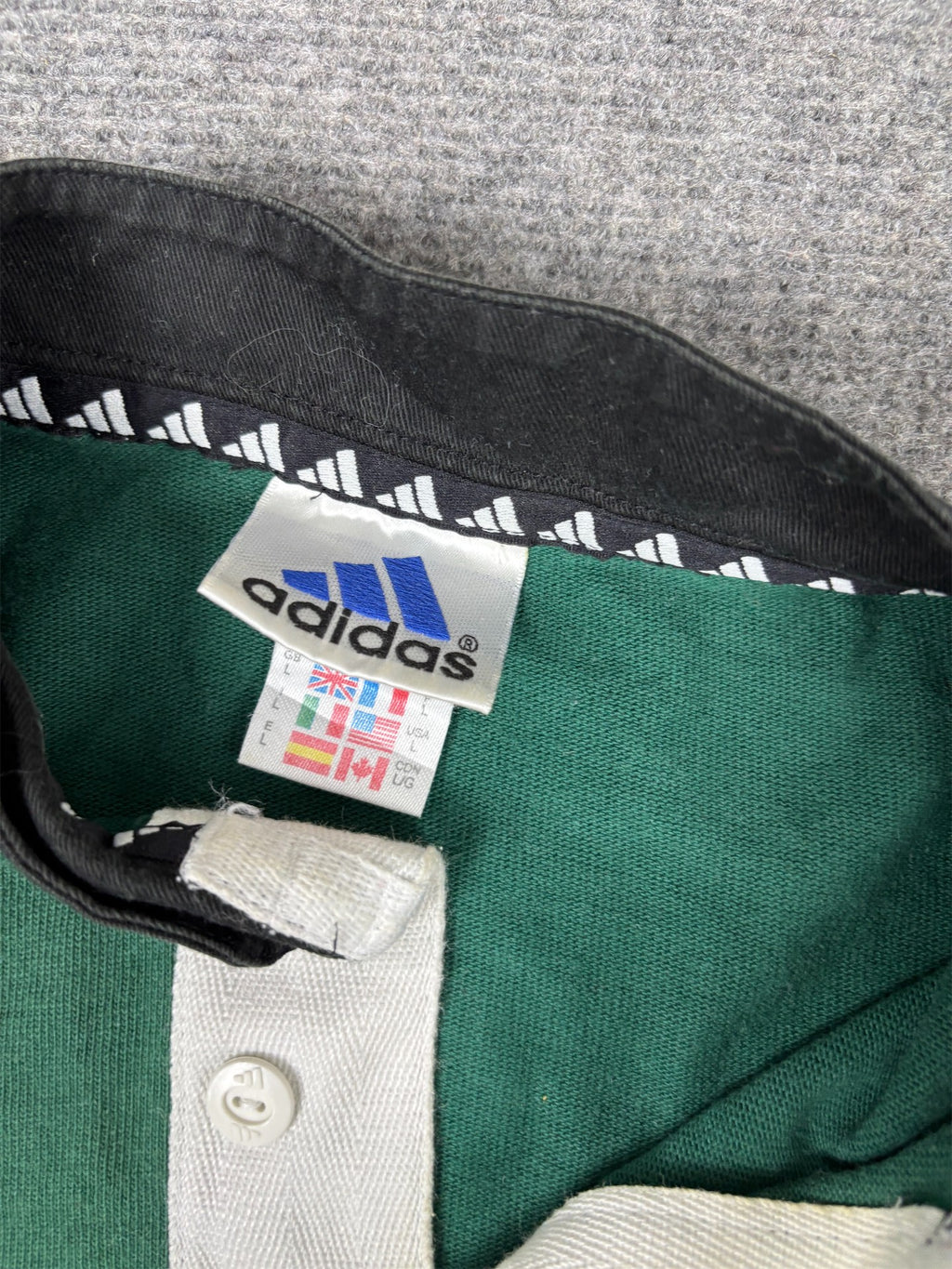 Vintage 90's Adidas Rugby Polo Men's L Green White Logo 3 Stripe Shirt Heavy  Button Down