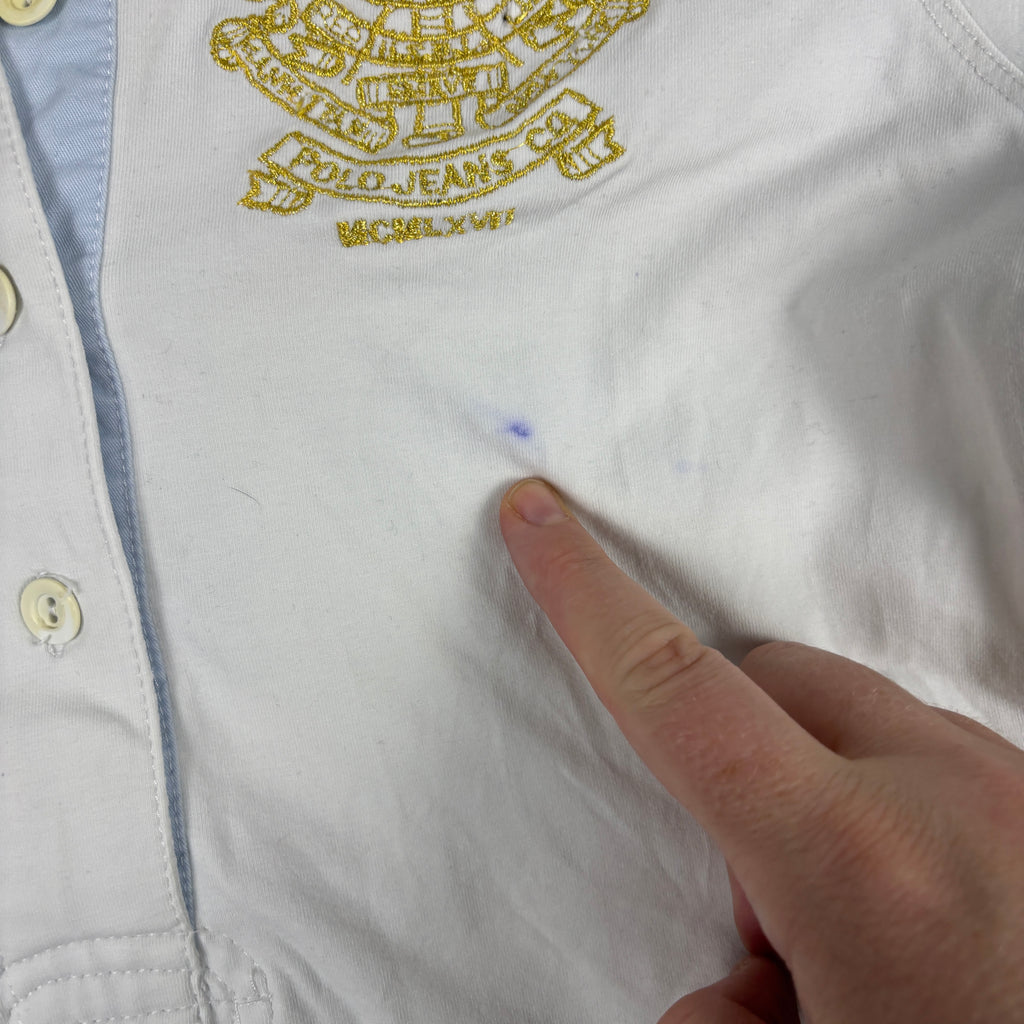 Vintage Polo Jeans Co Polo Shirt Women's XS Small White 4 Button V-neck Collared
