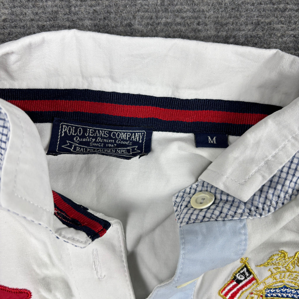 Vintage Polo Jeans Co Polo Shirt Women's XS Small White 4 Button V-neck Collared