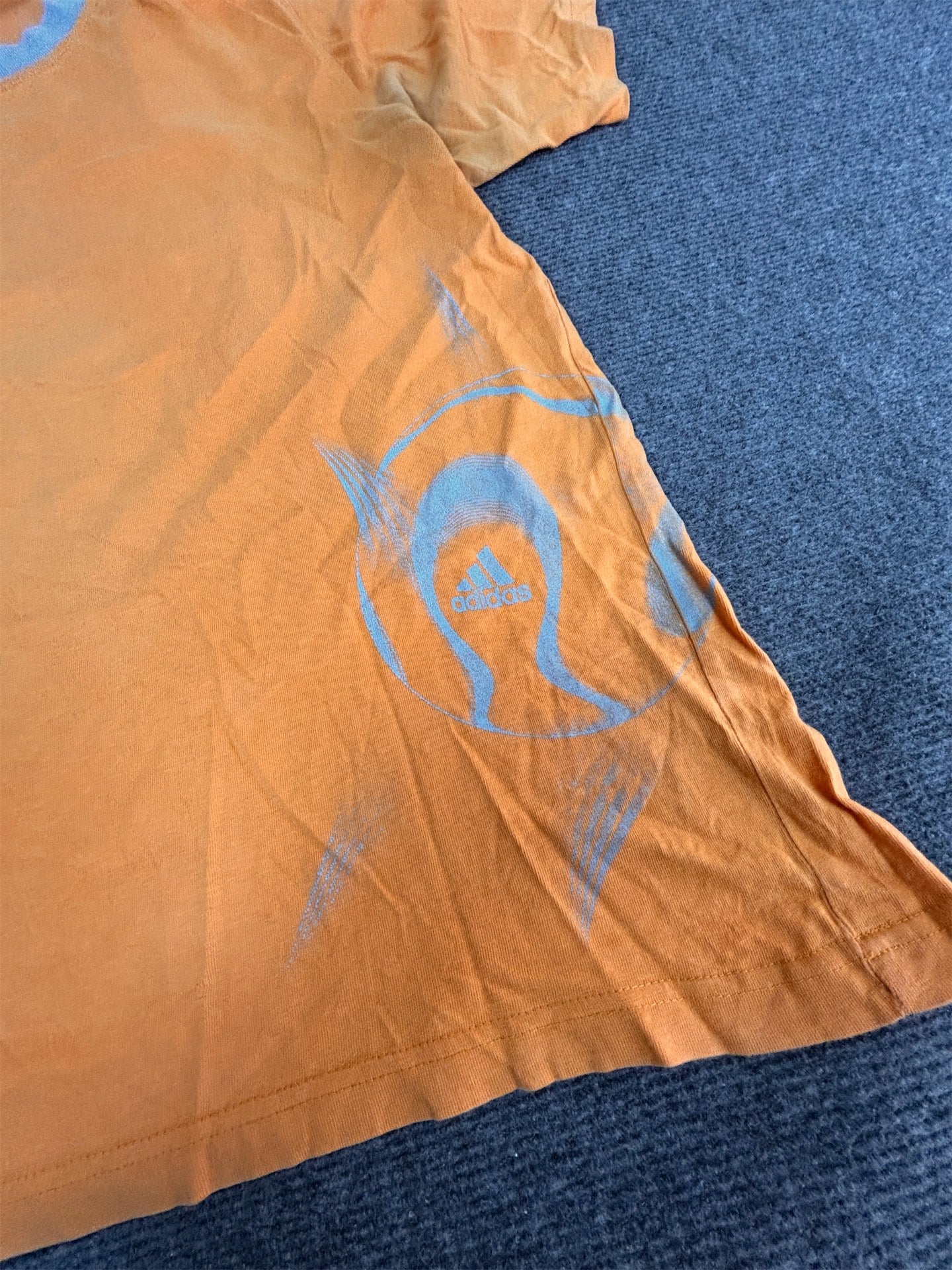 Vintage Y2K Adidas T-shirt Women's M Orange Grey Germany FIFA World Cup Tee Crew Neck