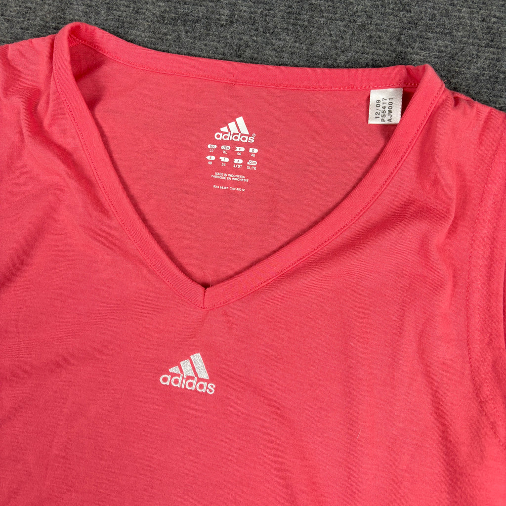 y2k Adidas V-neck Tank Top Women's Small Red Pink 3 Stripe Activewear T-shirt