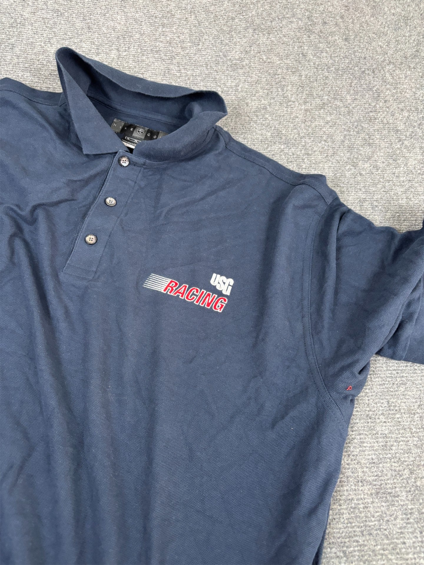 Vintage 90's Nike Golf Polo Men's XL Navy USG Racing Logo Dri-Fit Shirt Collared