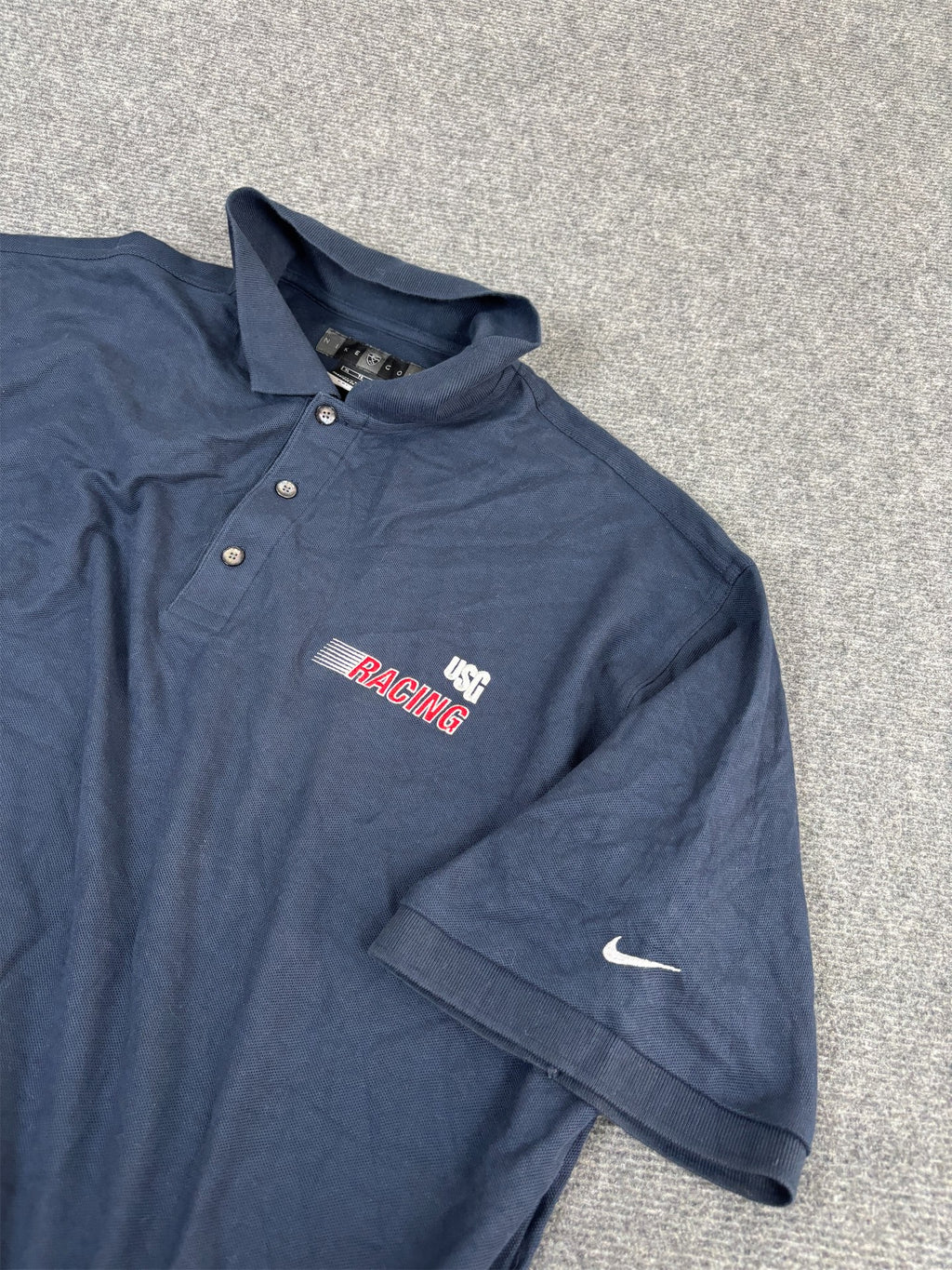 Vintage 90's Nike Golf Polo Men's XL Navy USG Racing Logo Dri-Fit Shirt Collared