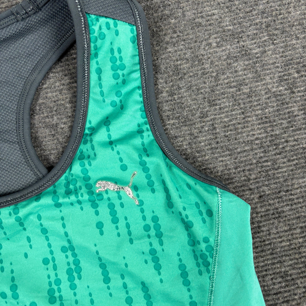Puma Racerback Top Women's XS Small Green Grey y2k style Activewear w Crop Top