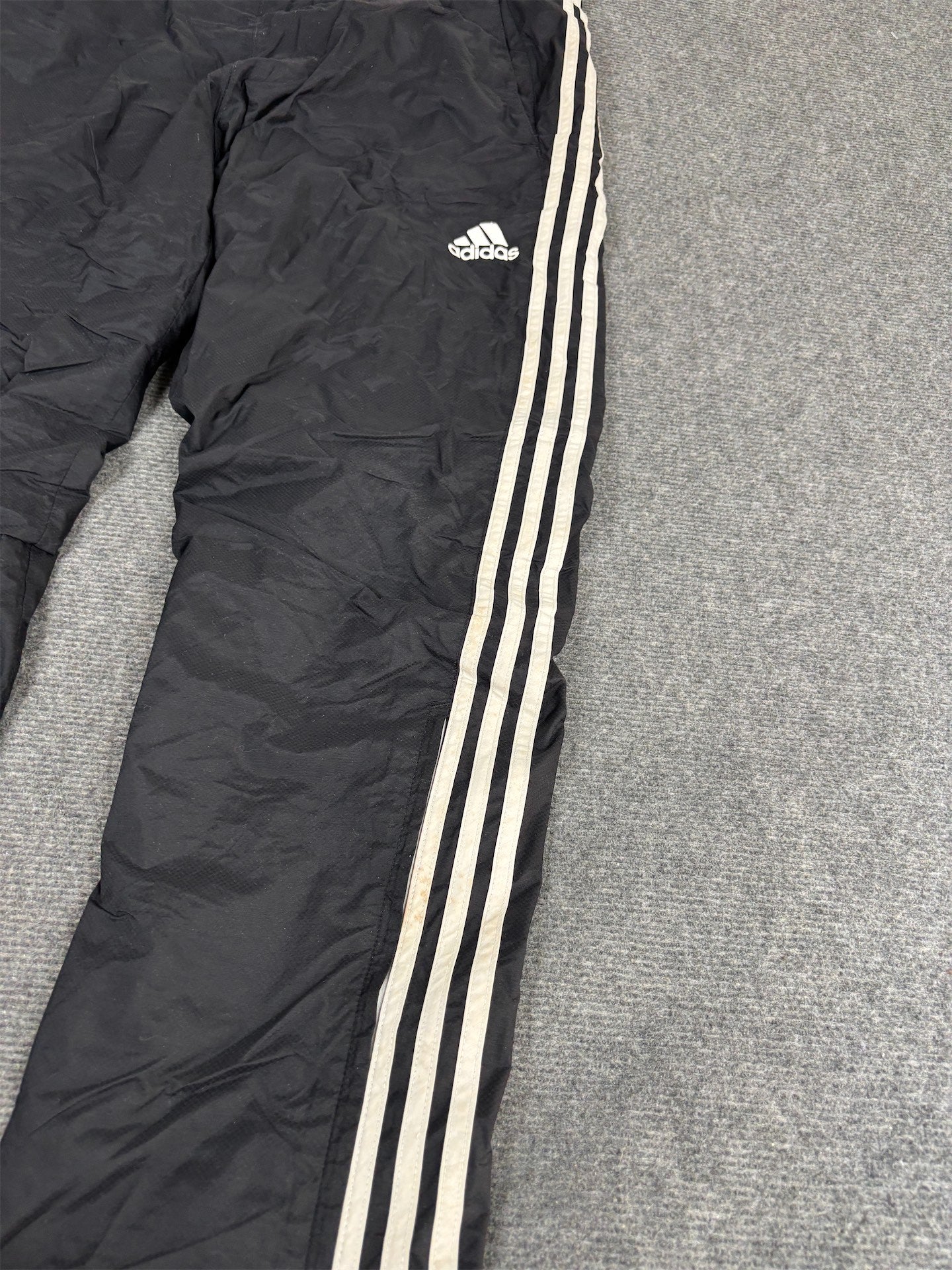 Classic Adidas Track Pants Men's L Black White 3 Stripe Joggers