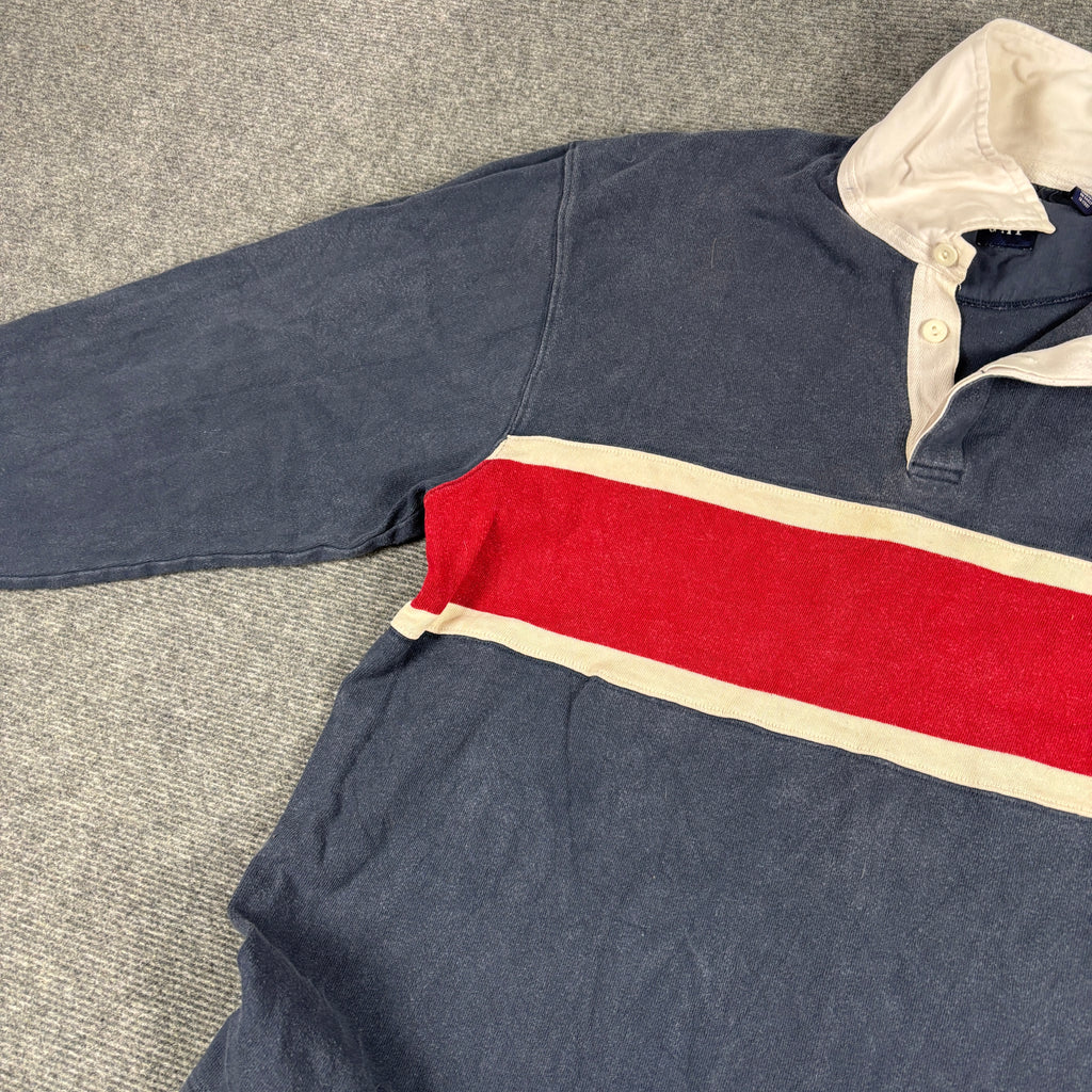Vintage Gap Rugby Polo Men's Large Navy Red Stripe Faded Heavy Cotton Old Money Style
