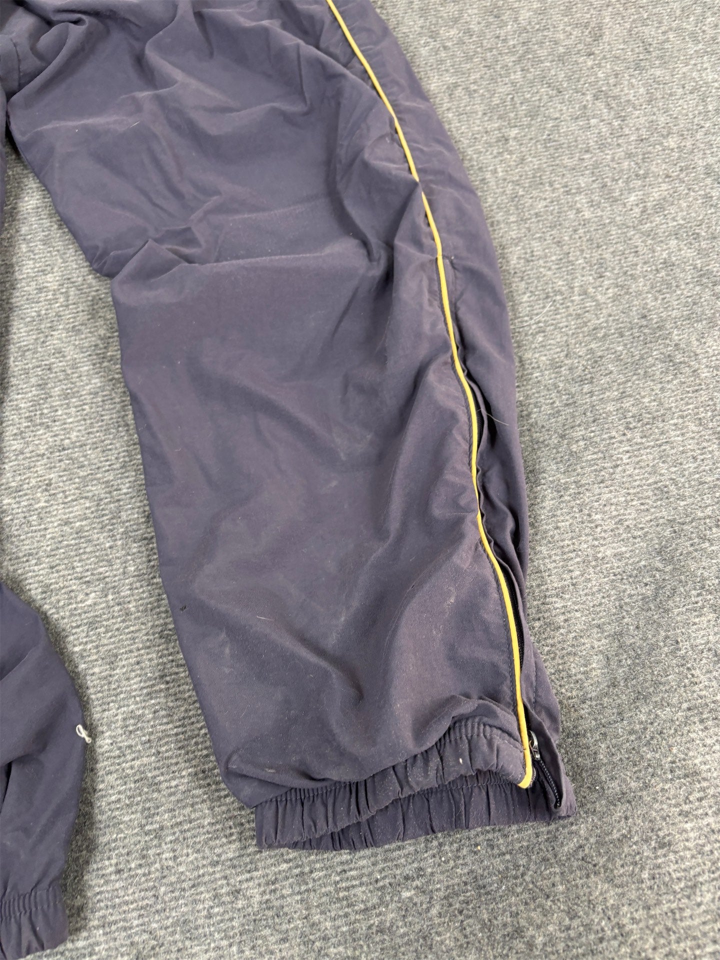 Vintage Y2K Nike Court Track Pants Men's L Blue Grey Yellow Piping Cuffed Joggers Wide Leg
