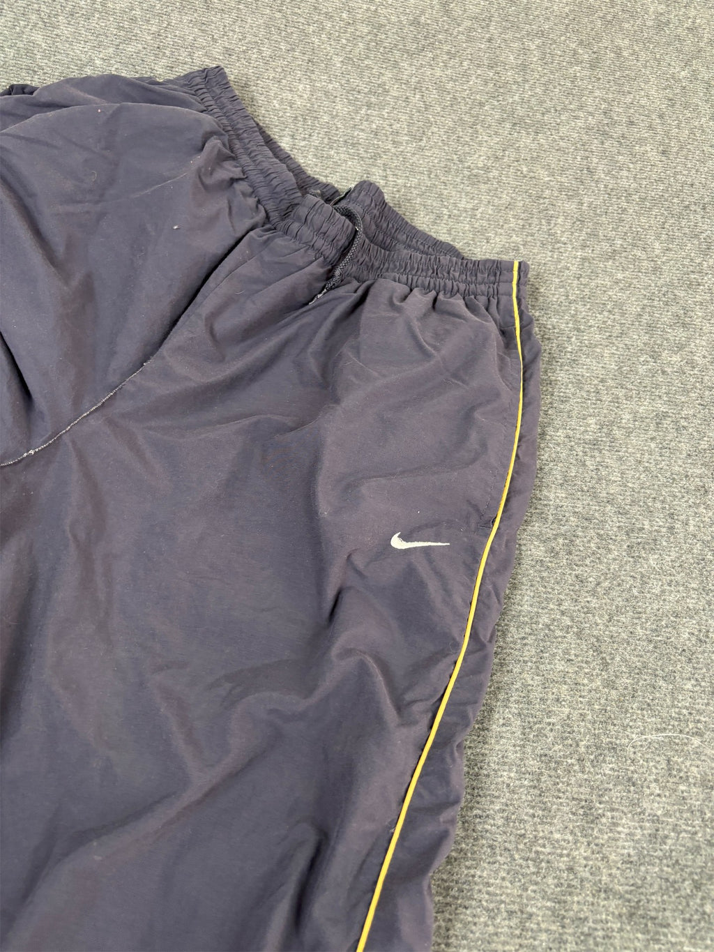 Vintage Y2K Nike Court Track Pants Men's L Blue Grey Yellow Piping Cuffed Joggers Wide Leg