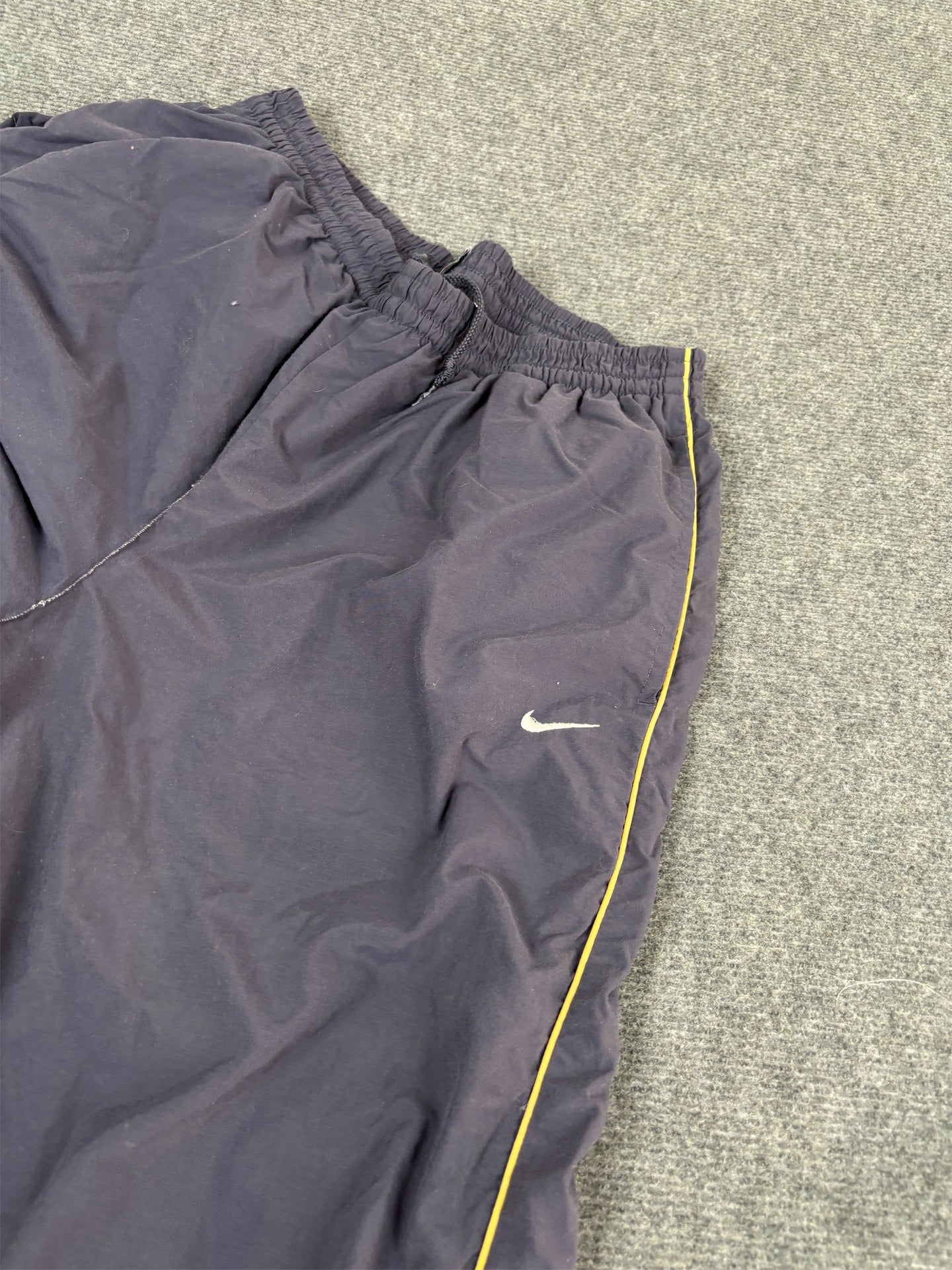 Vintage Y2K Nike Court Track Pants Men's L Blue Grey Yellow Piping Cuffed Joggers Wide Leg