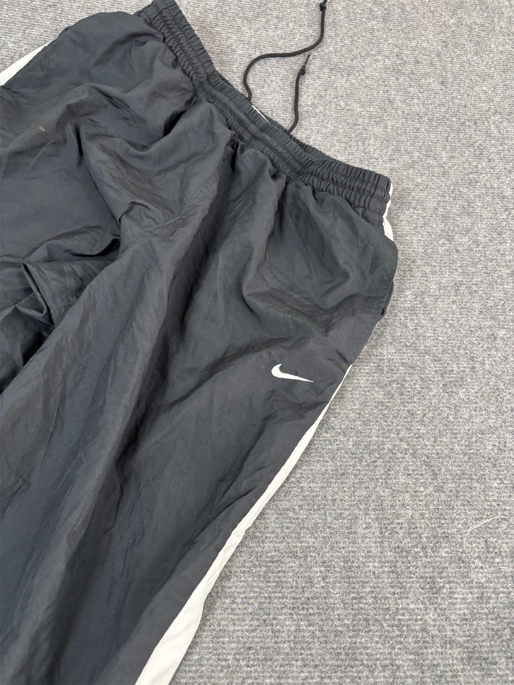 Y2K/10s Nike Track Pants Men's M Black White Panel Swoosh Joggers Wide Leg