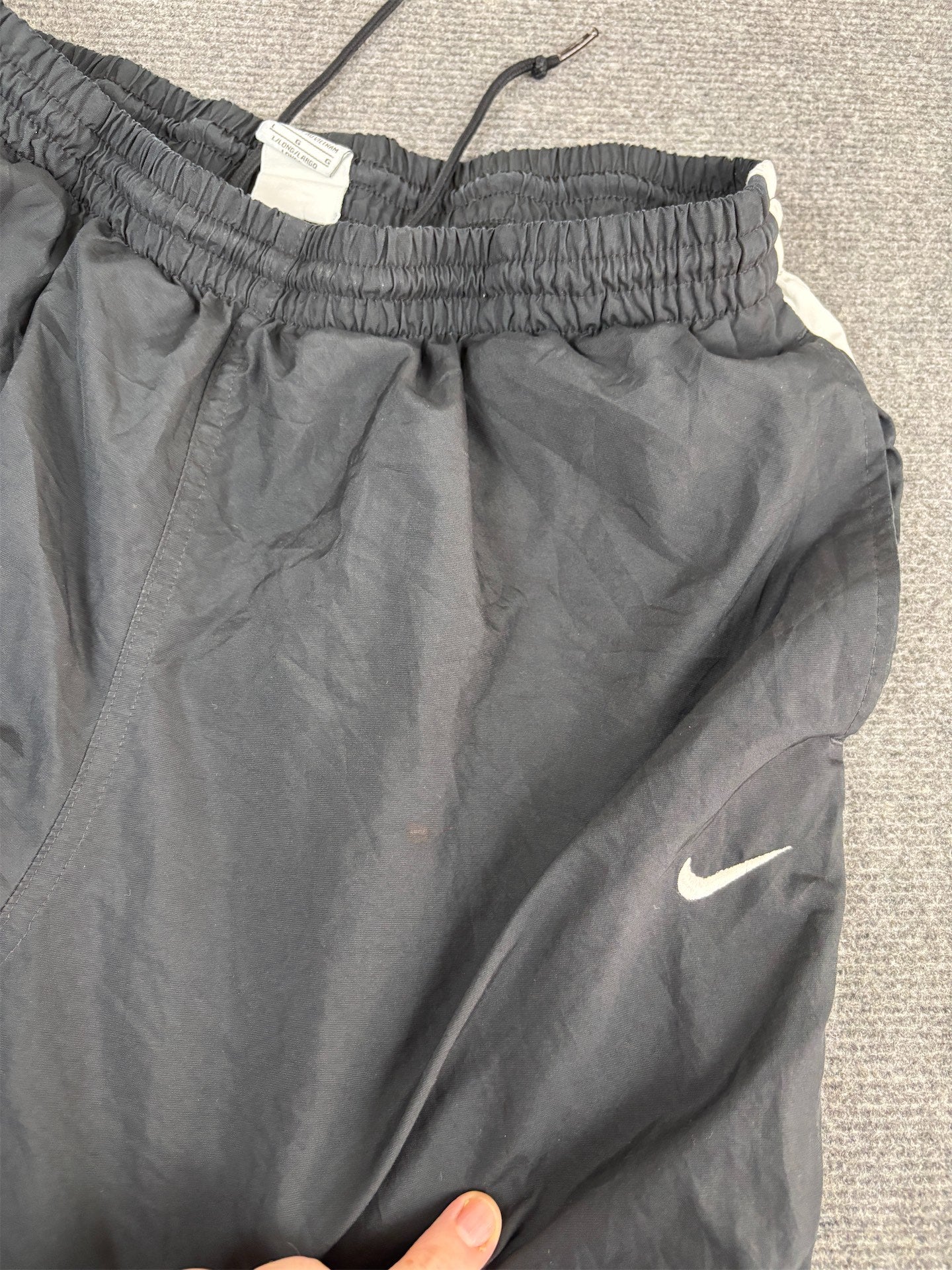 Y2K/10s Nike Track Pants Men's M Black White Panel Swoosh Joggers Wide Leg