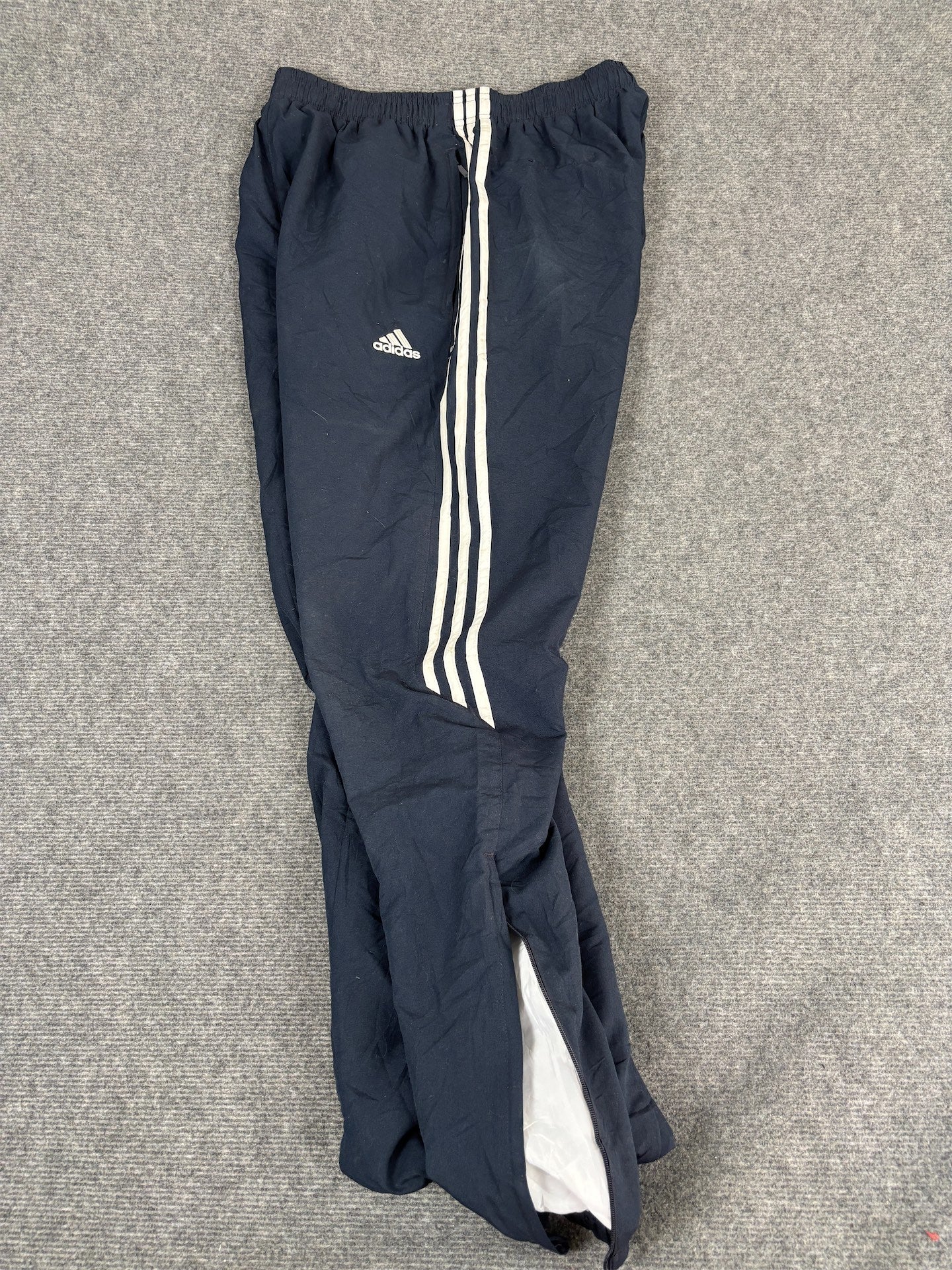 Vintage Y2K Adidas Track Pants Men's M Navy Hip Logo 3 Stripe Cuffed Joggers