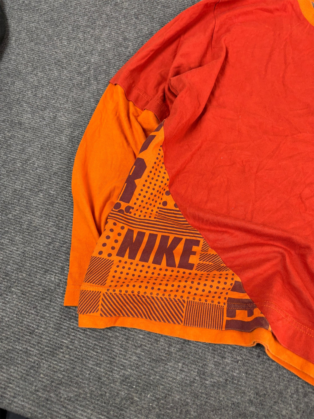 Vintage Y2K Nike T-shirt Women's M Orange Two Tone Spell Out Long Sleeve Top Crew Neck