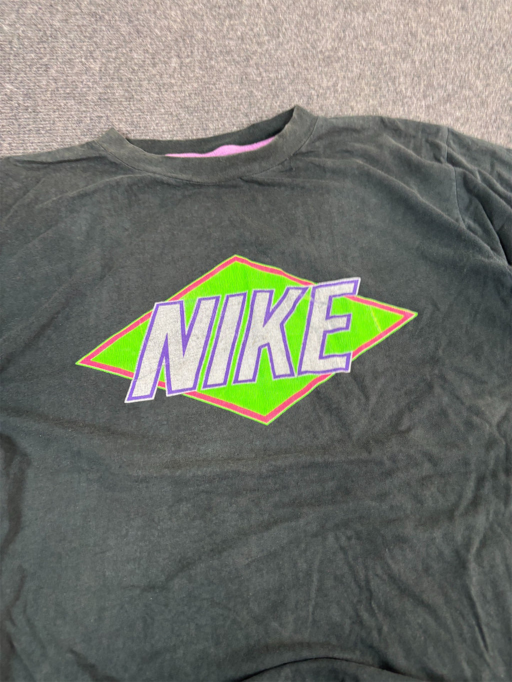 Vintage 90's Nike T-shirt Men's L Black Single Stitch Spell Out Tee Crew Neck