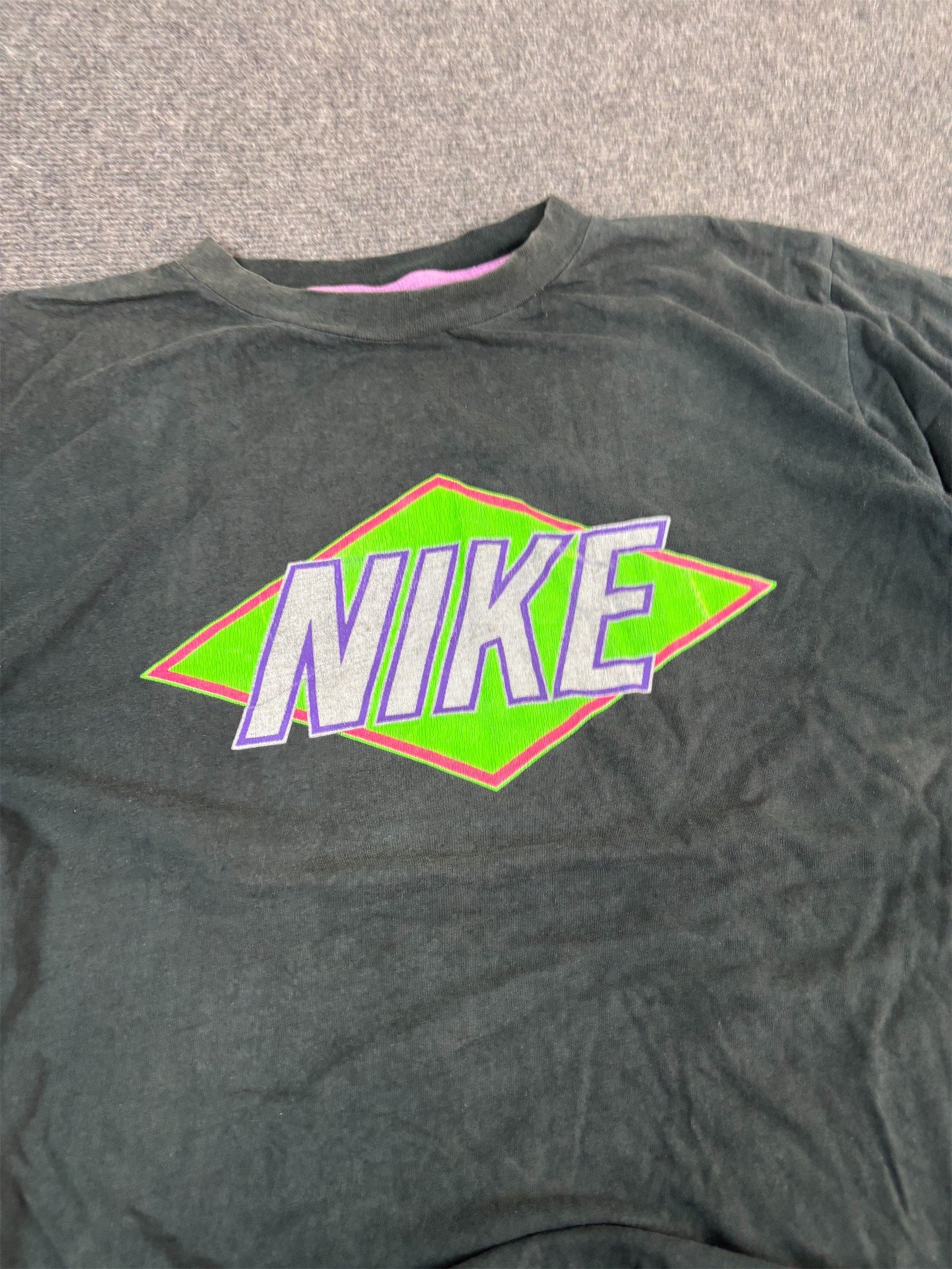 Vintage 90's Nike T-shirt Men's L Black Single Stitch Spell Out Tee Crew Neck