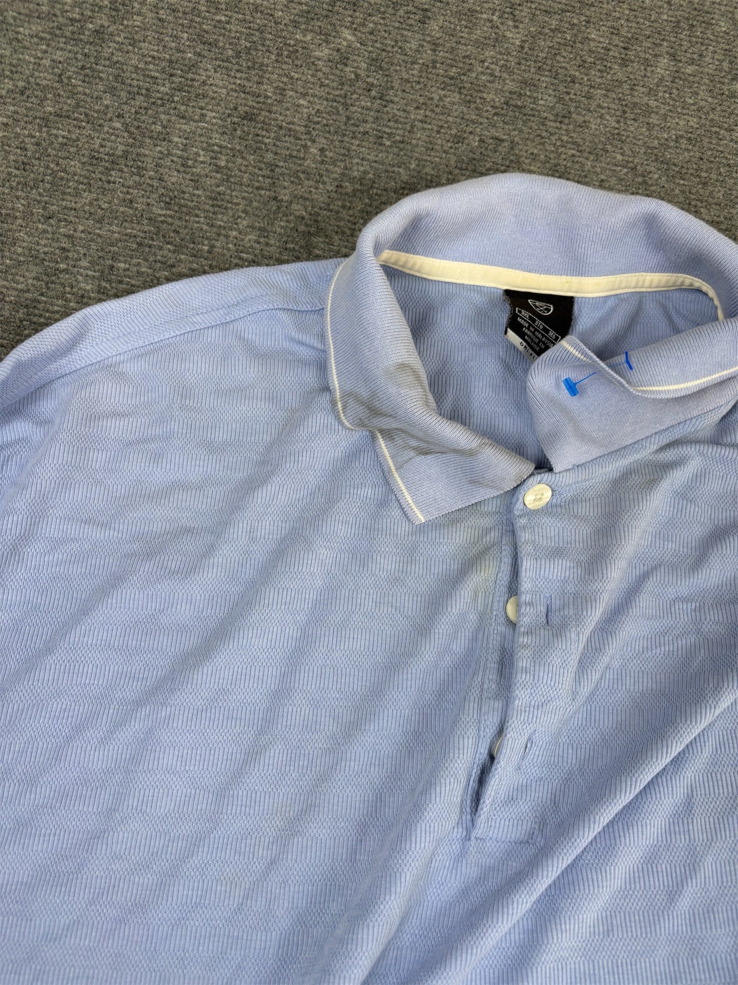 Vintage 90's Nike Golf Polo Men's XXL Blue Textured White Swoosh Shirt Collared