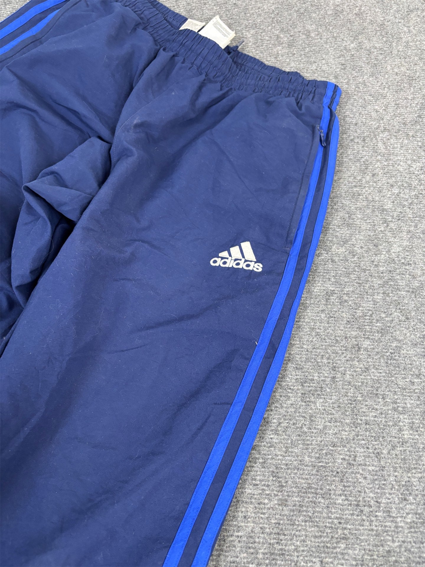 Vintage Y2K Adidas Track Pants Men's L Blue Hip Logo 3 Stripe Joggers Tapered
