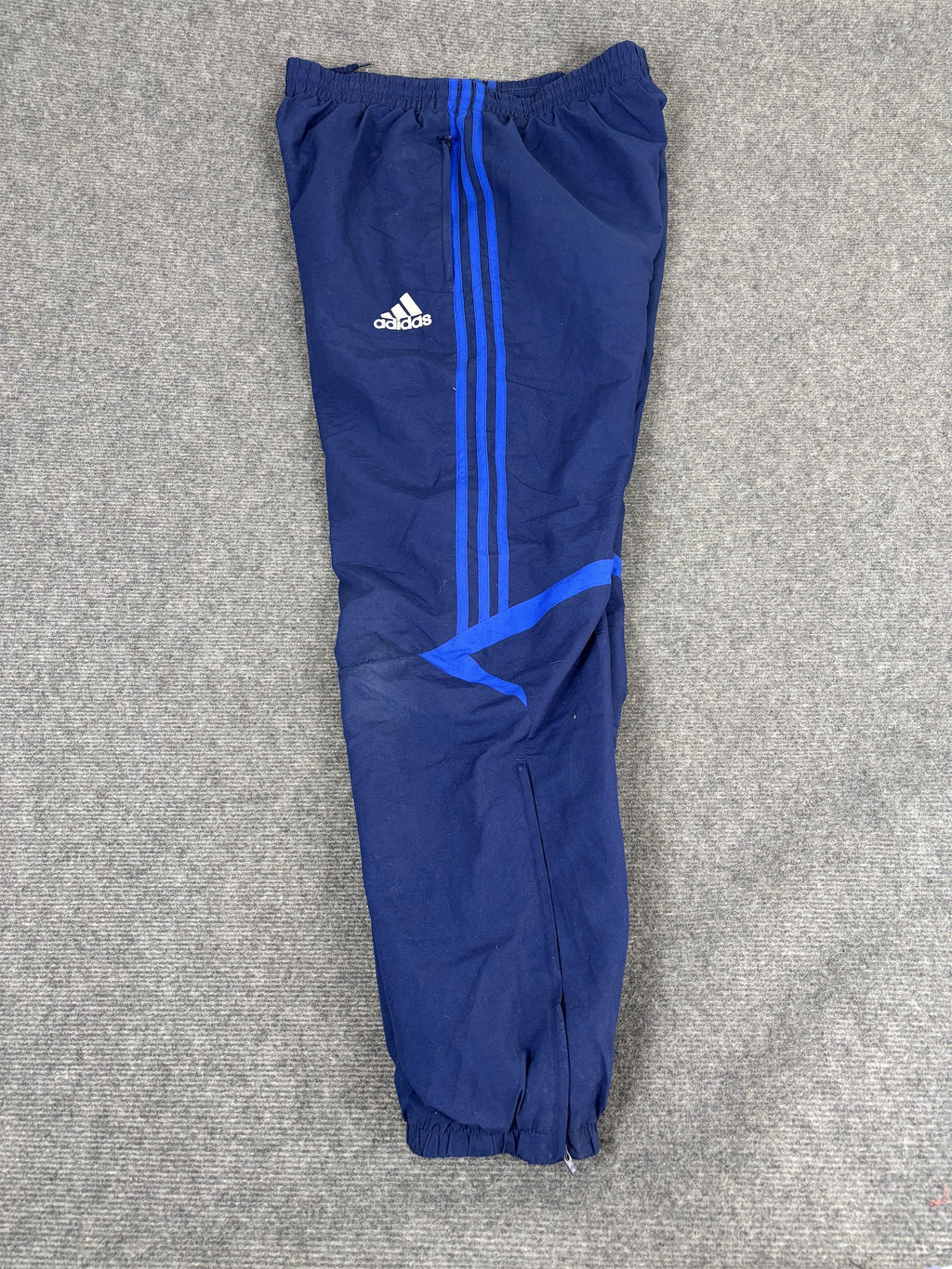 Vintage Y2K Adidas Track Pants Men's L Blue Hip Logo 3 Stripe Joggers Tapered