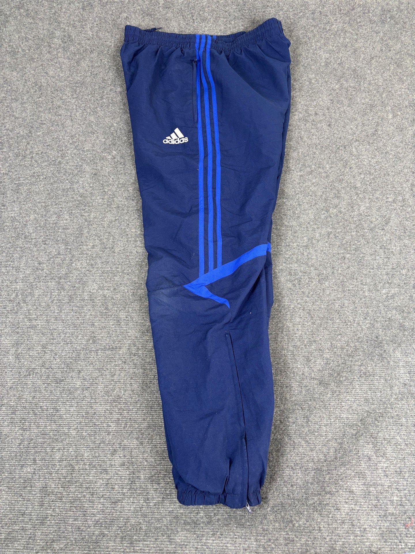 Vintage Y2K Adidas Track Pants Men's L Blue Hip Logo 3 Stripe Joggers Tapered