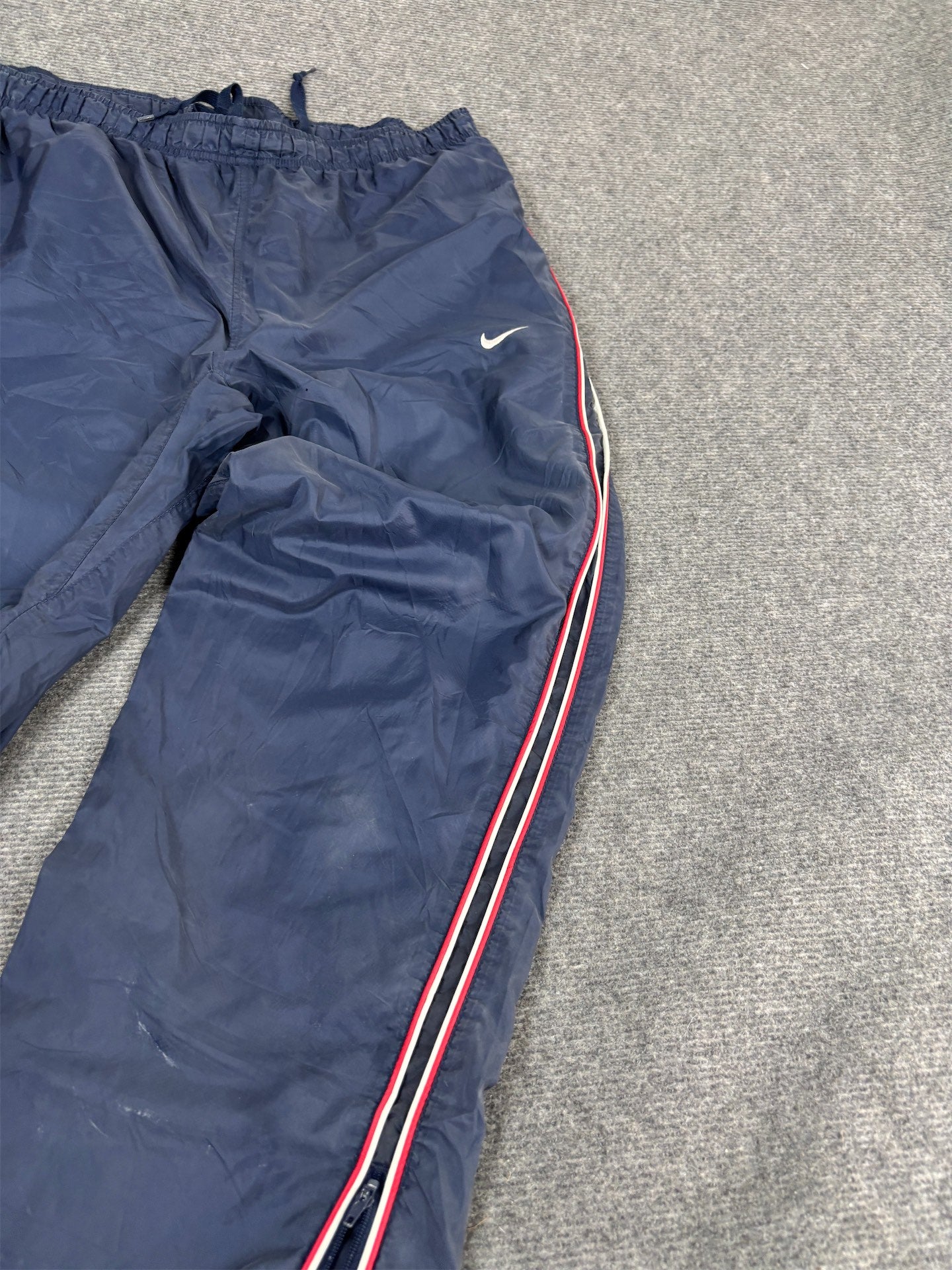 Vintage Y2K Nike Track Pants Men's L Navy Red White Piping Ankle Swoosh Joggers