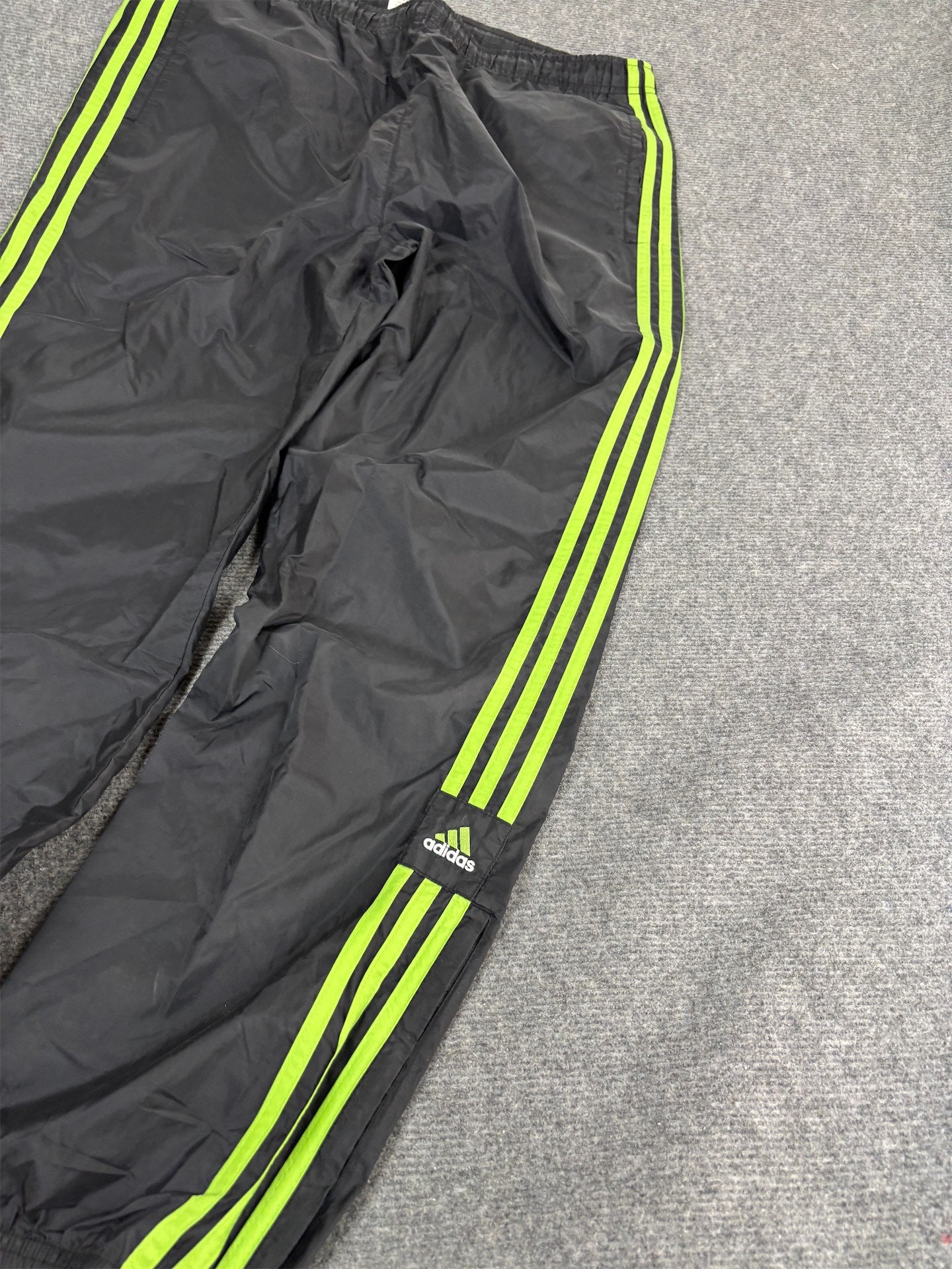 Vintage Y2K Adidas Track Pants Men's L Black Green 3 Stripe Joggers Baggy