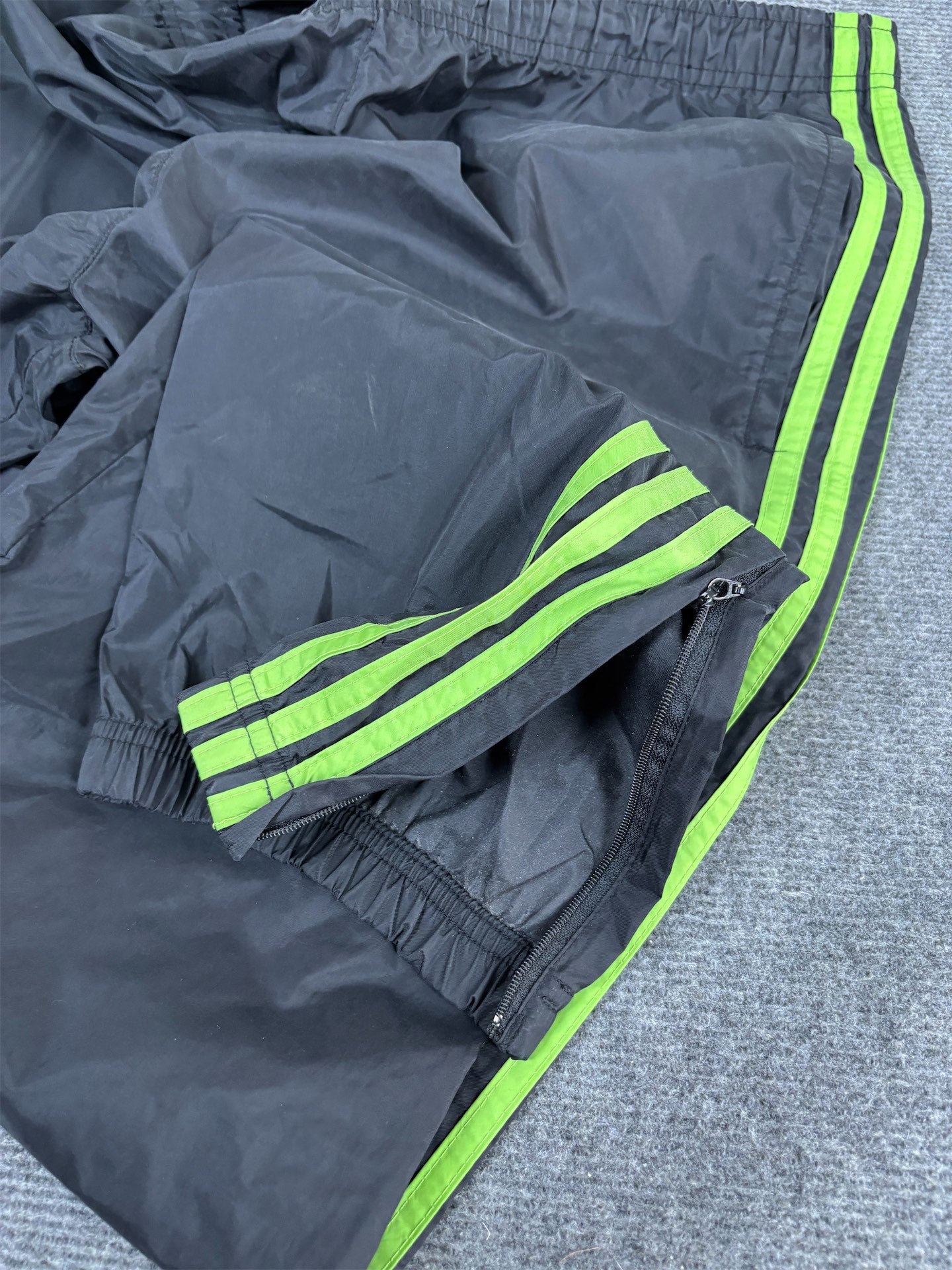 Vintage Y2K Adidas Track Pants Men's L Black Green 3 Stripe Joggers Baggy