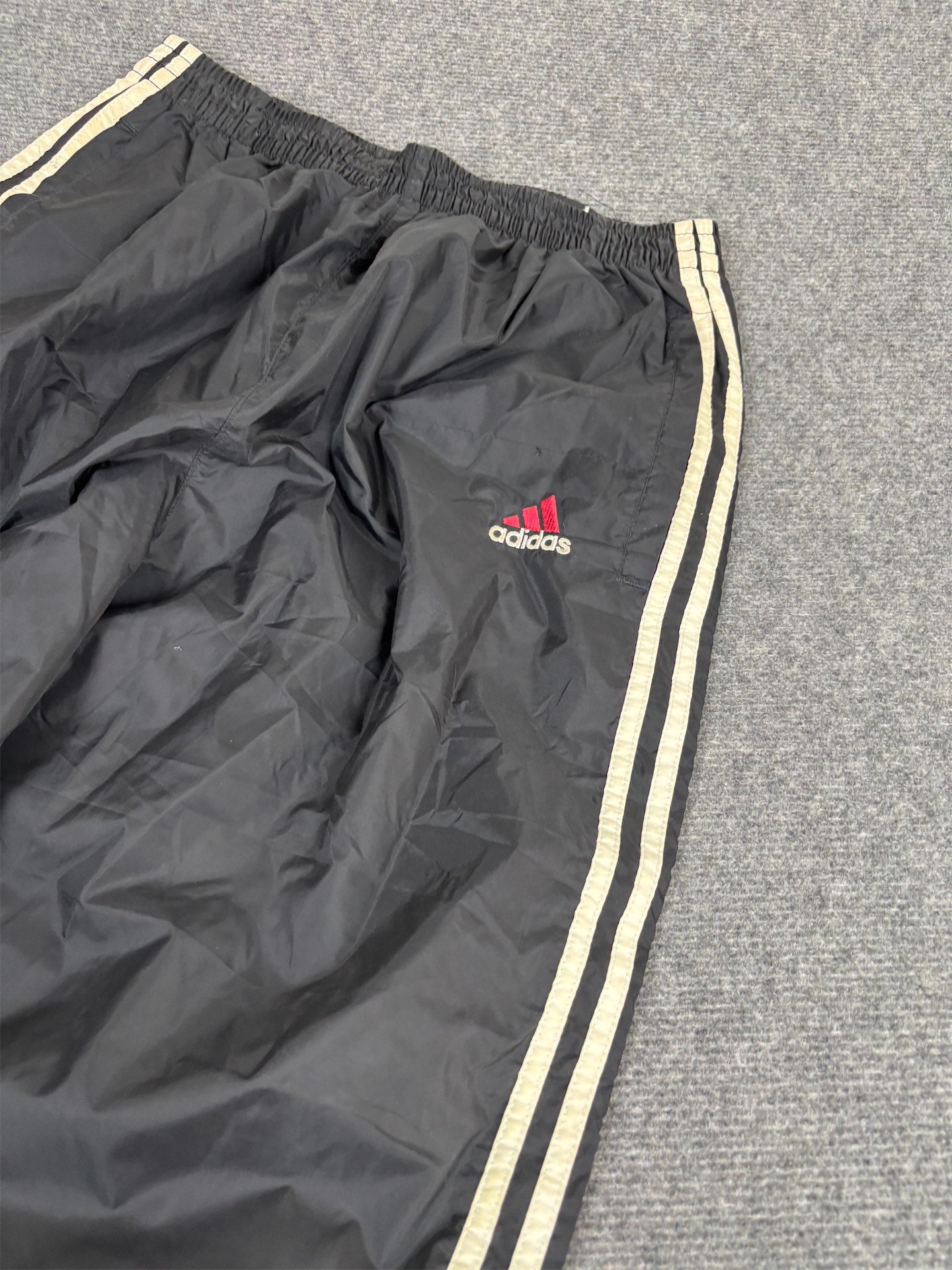 Vintage Y2K Adidas Track Pants Men's S Black White 3 Stripe Tear Away Joggers Wide Leg