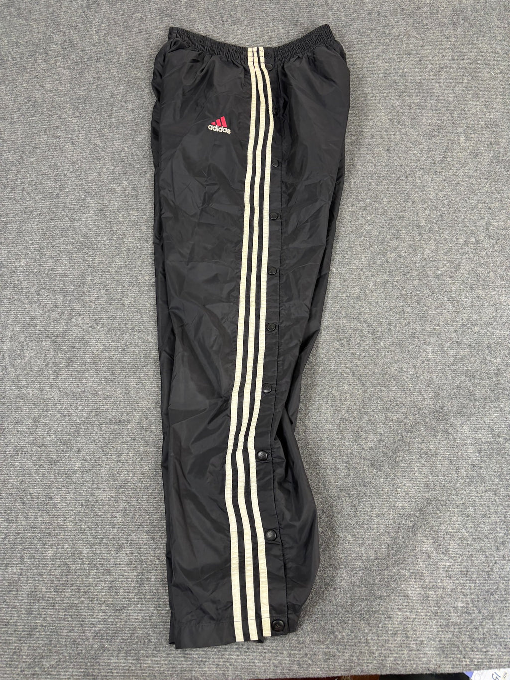 Vintage Y2K Adidas Track Pants Men's S Black White 3 Stripe Tear Away Joggers Wide Leg