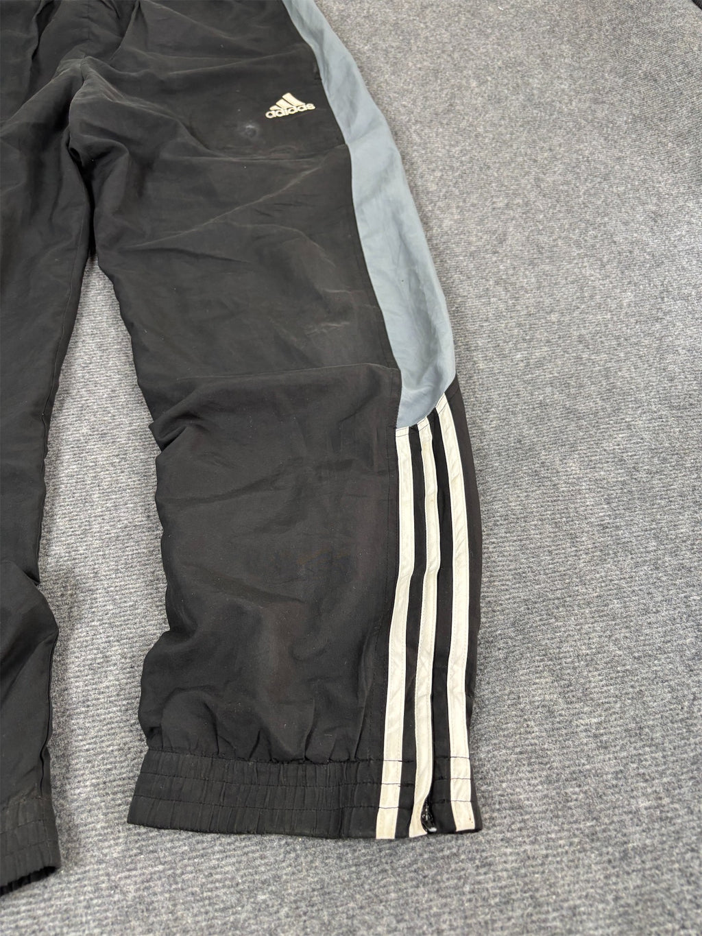 Vintage Y2K Adidas Track Pants Men's L Black Grey White 3 Stripe Joggers Wide Leg