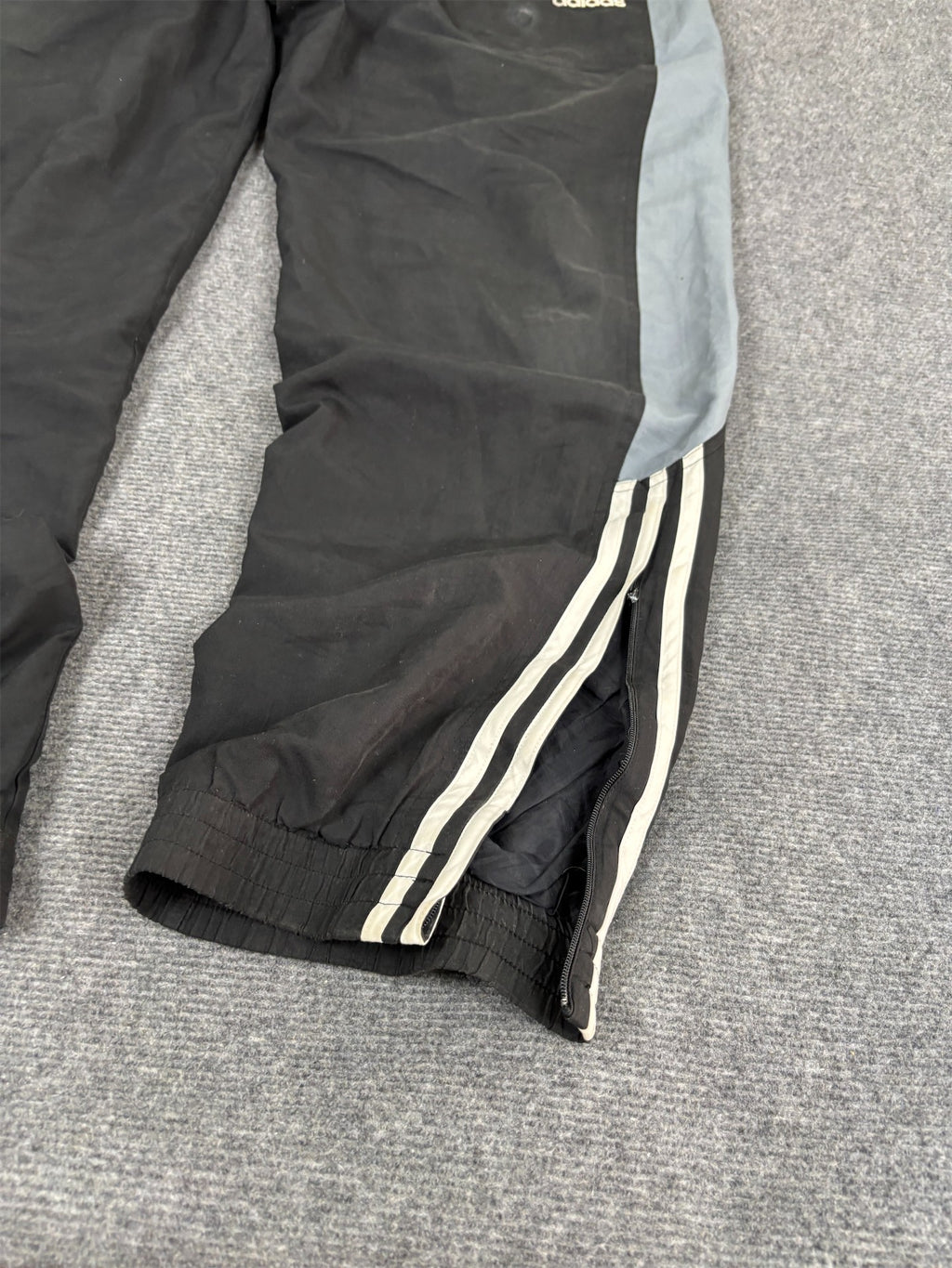 Vintage Y2K Adidas Track Pants Men's L Black Grey White 3 Stripe Joggers Wide Leg