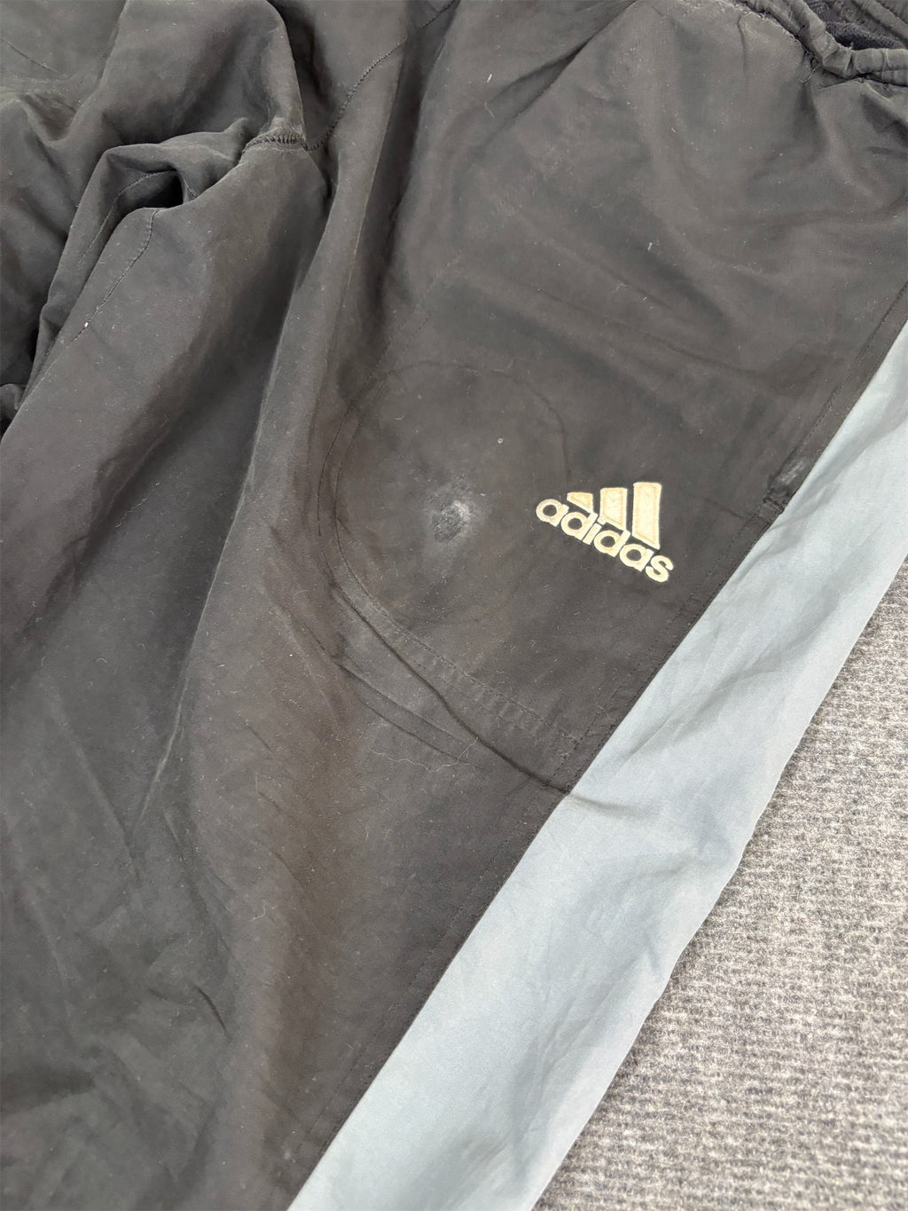 Vintage Y2K Adidas Track Pants Men's L Black Grey White 3 Stripe Joggers Wide Leg