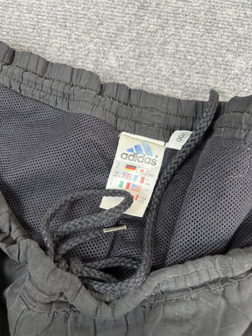 Vintage Y2K Adidas Track Pants Men's L Black Grey White 3 Stripe Joggers Wide Leg