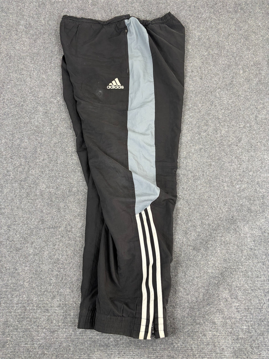 Vintage Y2K Adidas Track Pants Men's L Black Grey White 3 Stripe Joggers Wide Leg