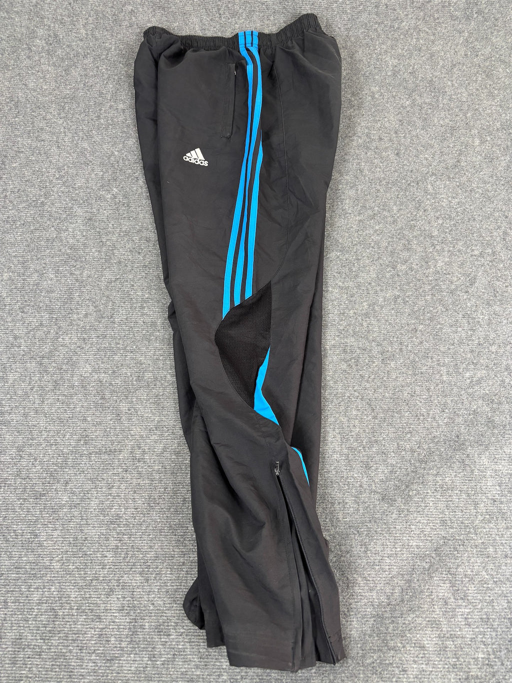 Vintage Y2K Adidas Track Pants Men's S Black Blue 3 Stripe Mesh Panel Joggers Wide Leg