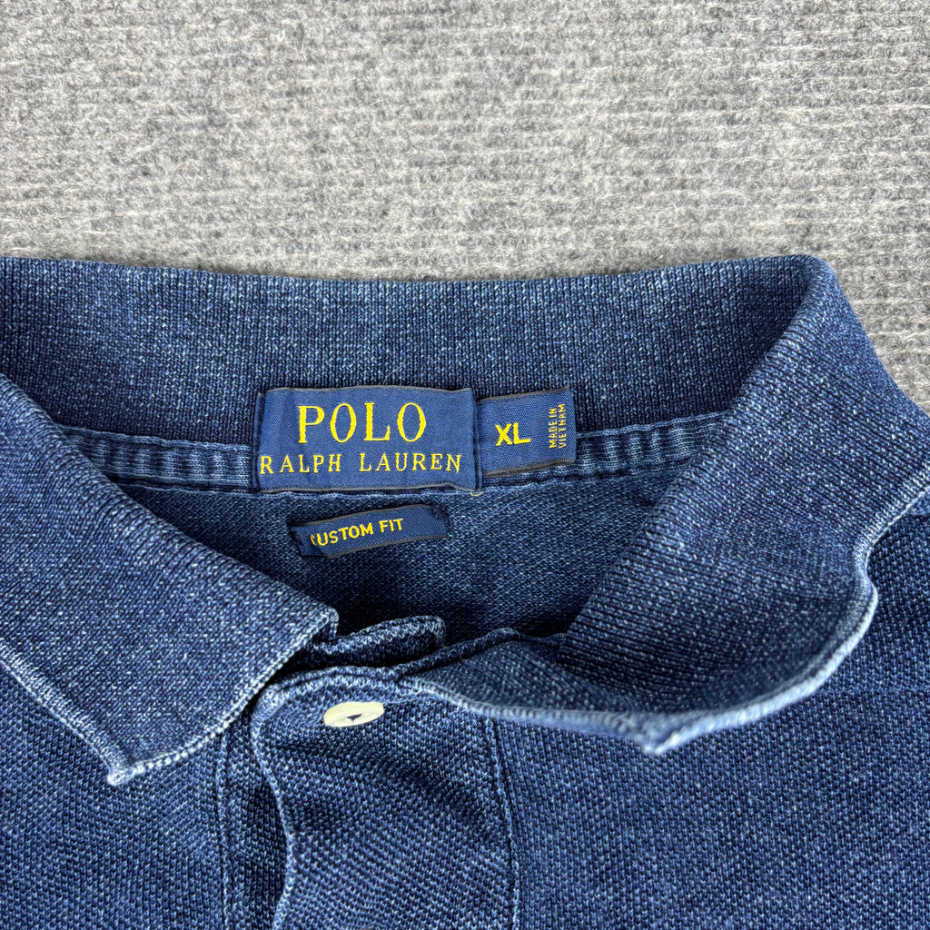 Polo Ralph Lauren Polo Shirt Men's XL Blue Denim Textured T-shirt Golf Core