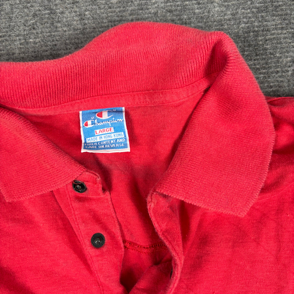 Vintage 90s Champion Basketball Polo Shirt Men's Large Red Sportwear