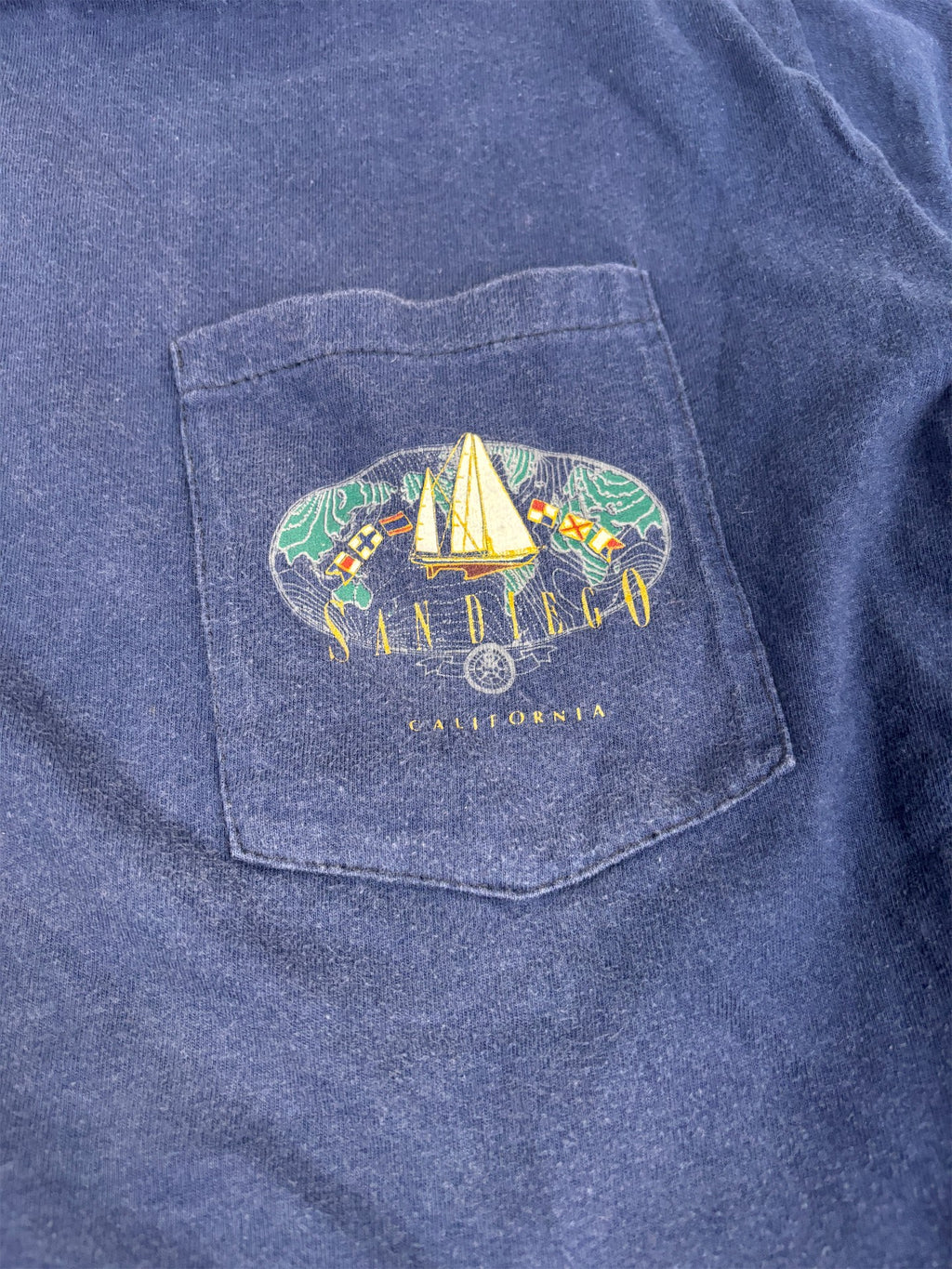 Vintage 90's Hanes Beefy T-shirt Men's L Navy Single Stitch San Diego Graphic Tee Crew Neck