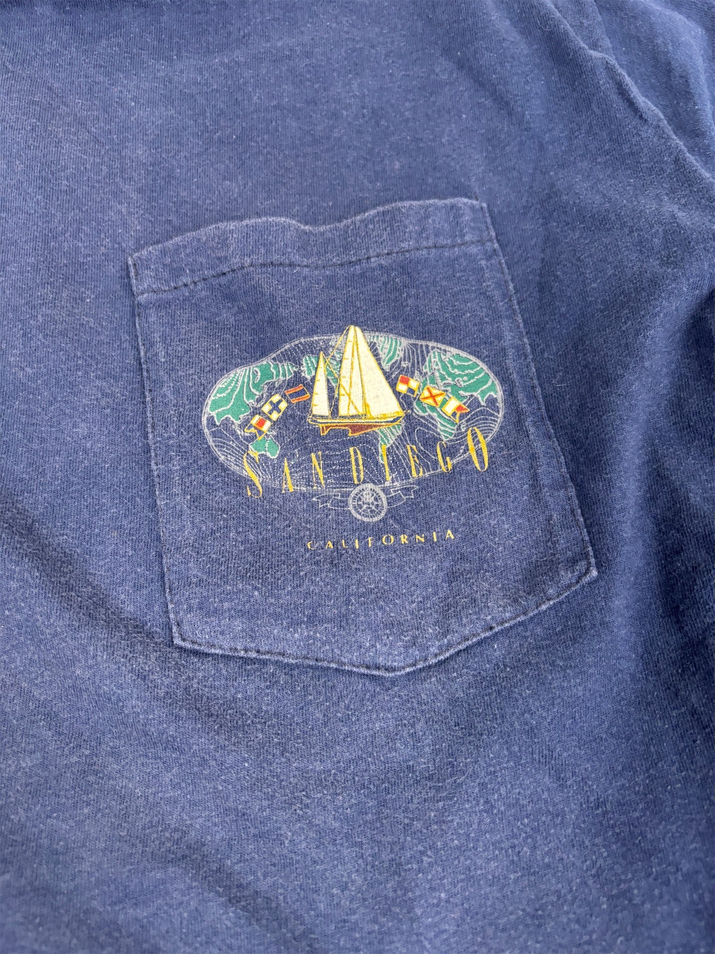 Vintage 90's Hanes Beefy T-shirt Men's L Navy Single Stitch San Diego Graphic Tee Crew Neck