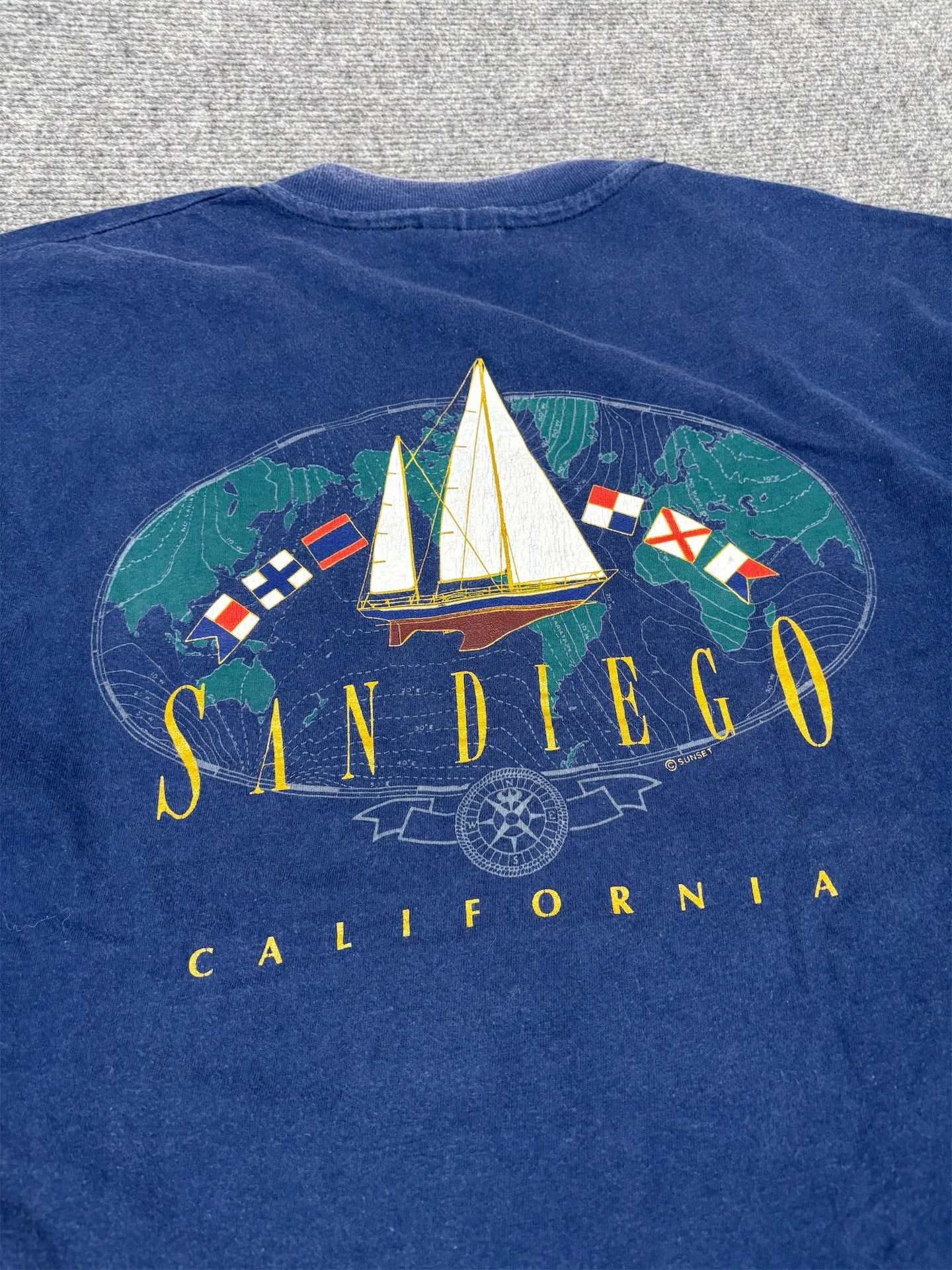 Vintage 90's Hanes Beefy T-shirt Men's L Navy Single Stitch San Diego Graphic Tee Crew Neck